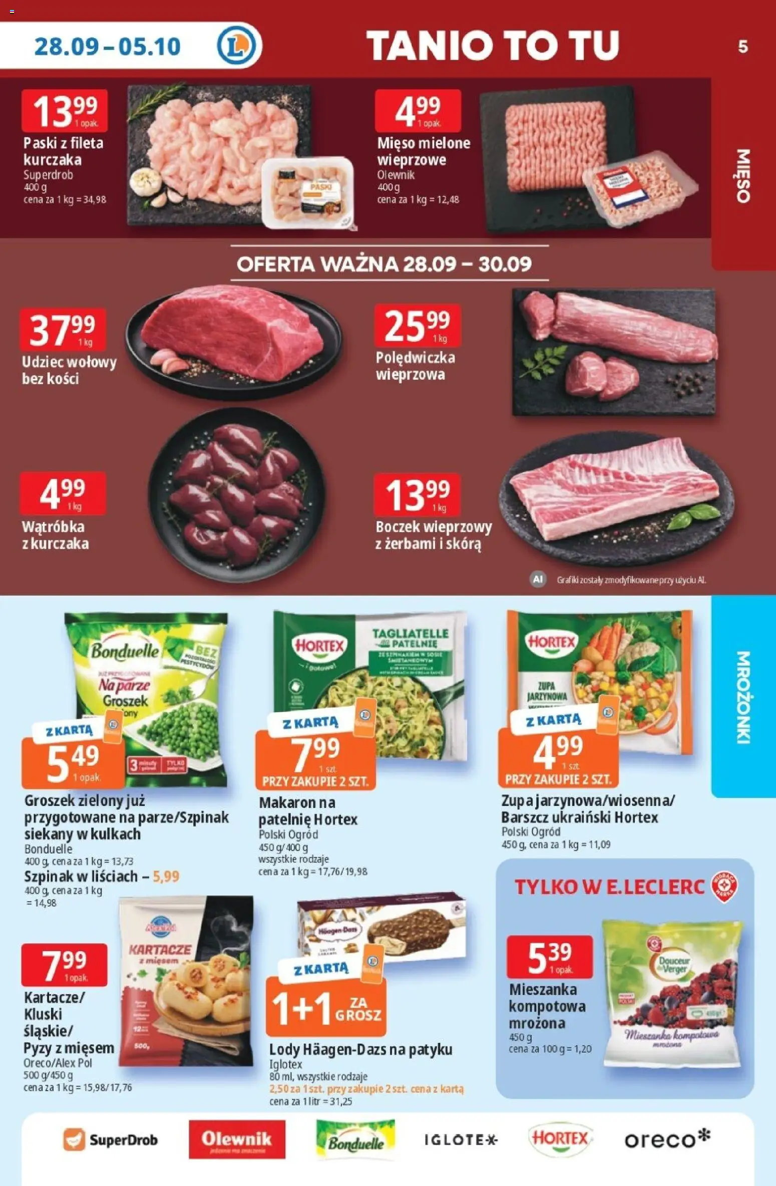 E.Leclerc gazetka - Tanio To Tu od 28.09.2026 | Strona: 5 | Produkty: Barszcz, Boczek wieprzowy, Pyzy z mięsem, Kluski