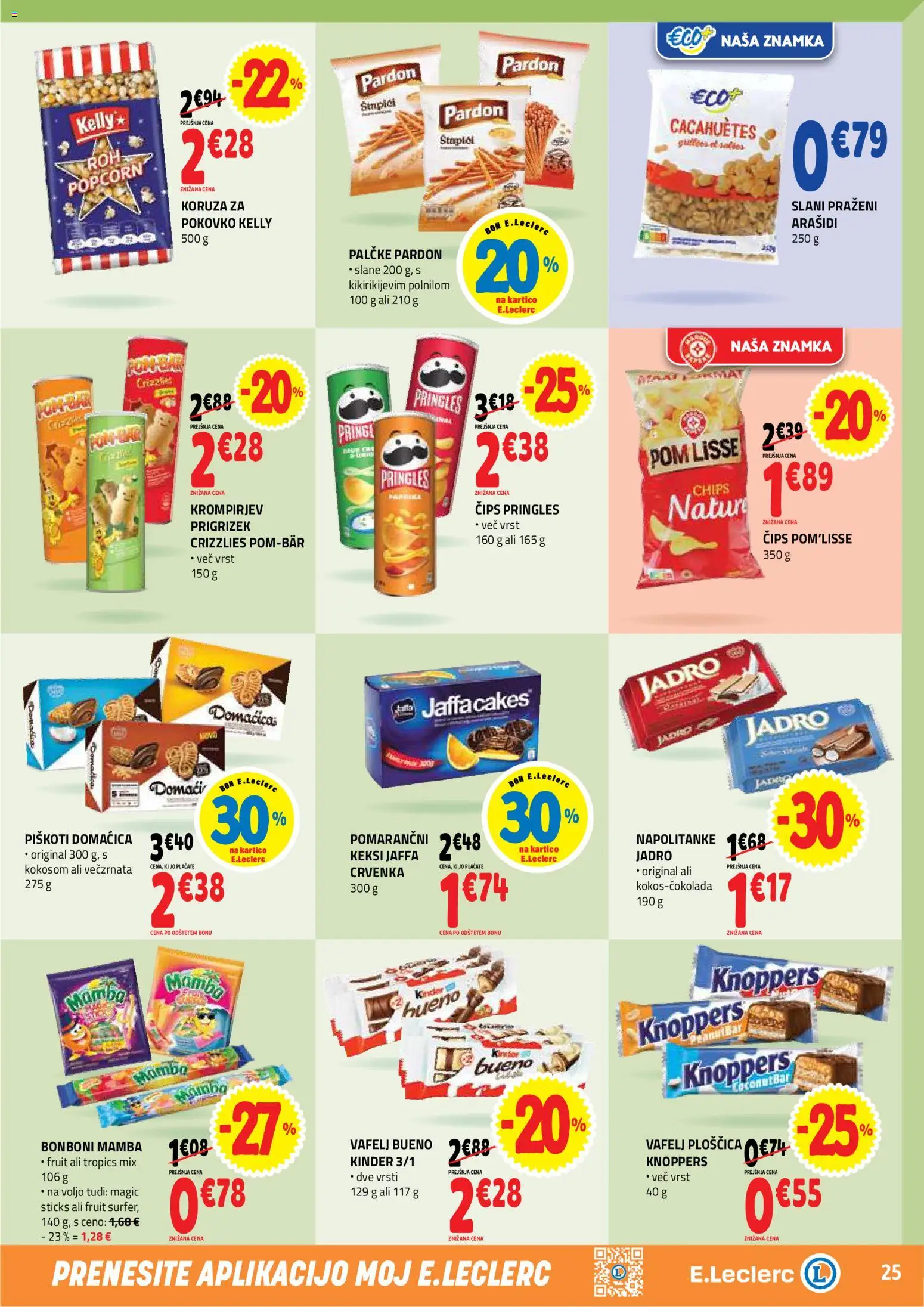 Novi E.leclerc katalog ponudbe – veljaven od 29.04.2026 | Stran: 25 | Izdelki: Napolitanke, Koruza, Arašidi, Piskoti