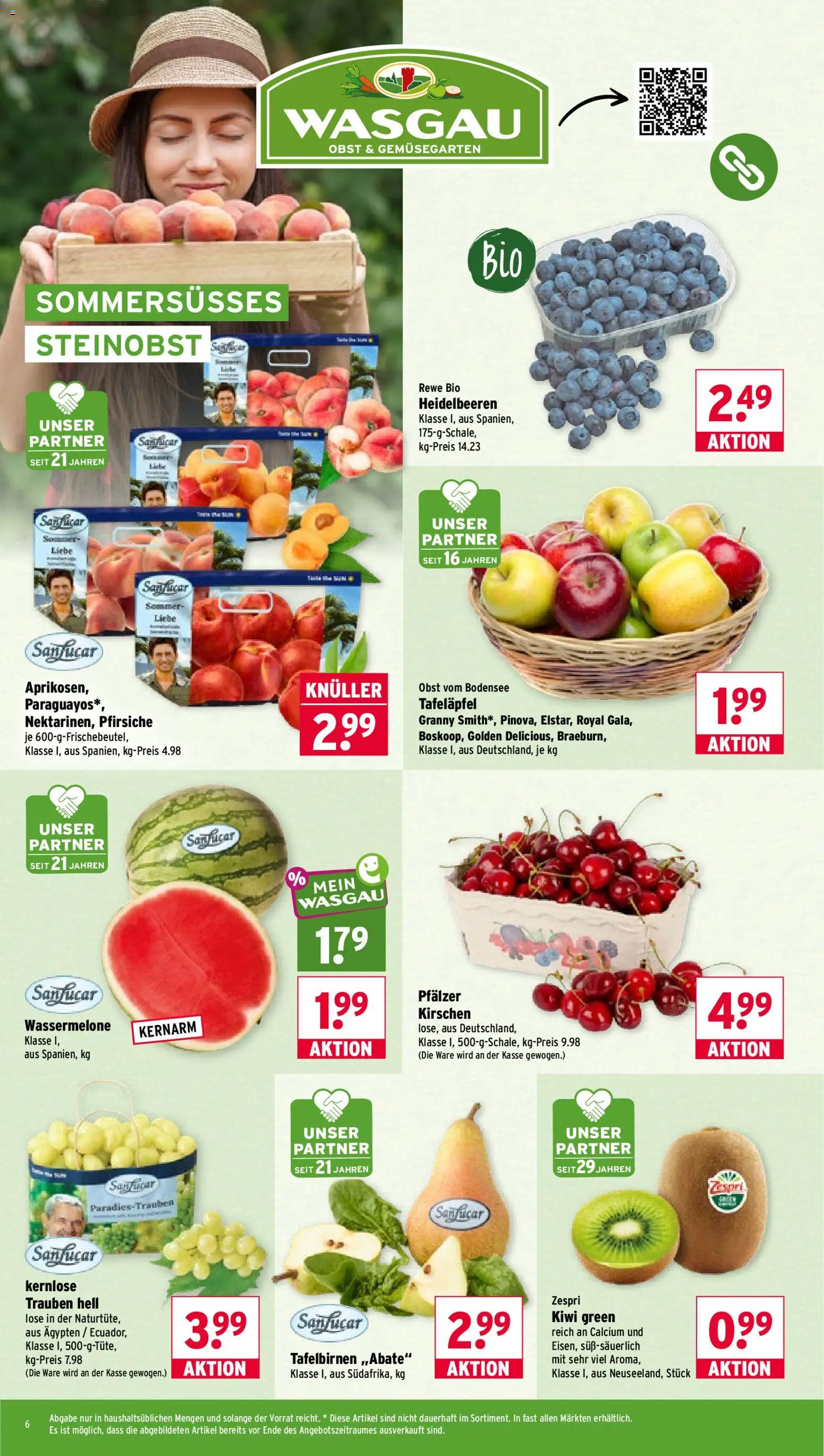 Wasgau Prospekt – gültig ab 08.06.2026 | Seite: 6 | Produkte: Kirschen, Heidelbeeren, Wassermelone, Kiwi