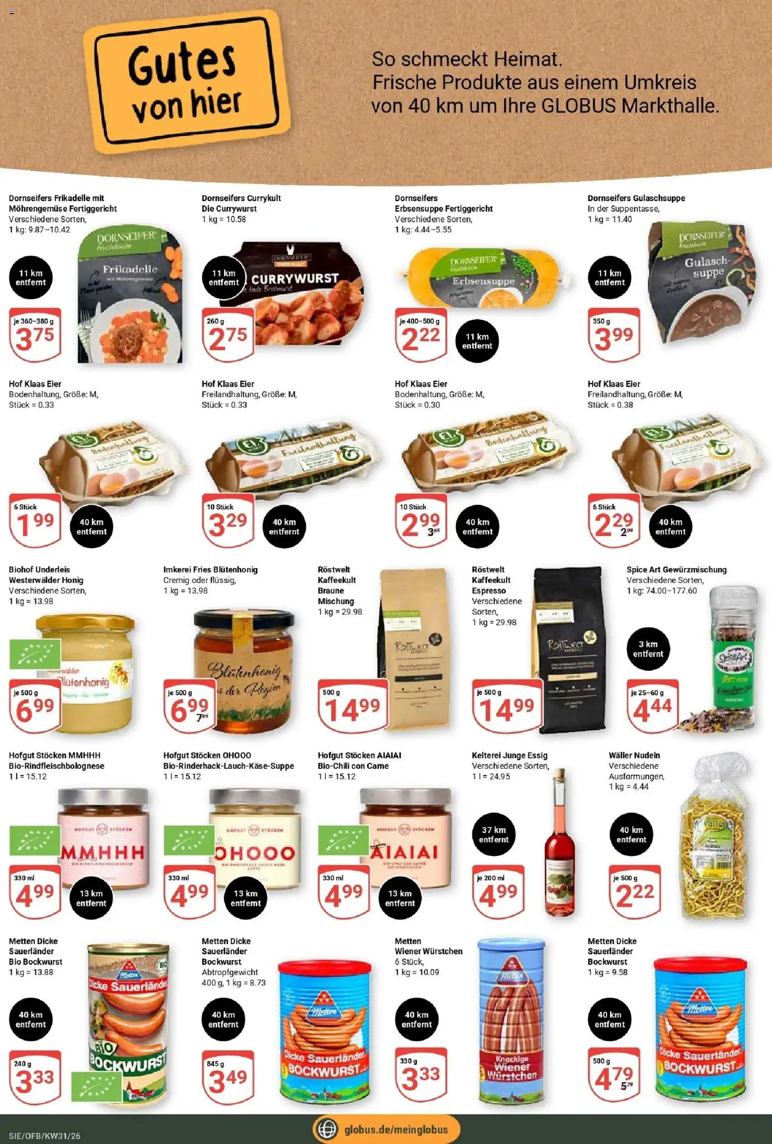 Globus Prospekt Siegen – gültig ab 27.07.2026 | Seite: 16 | Produkte: Bockwurst, Wiener wurstchen, Eier, Gulasch