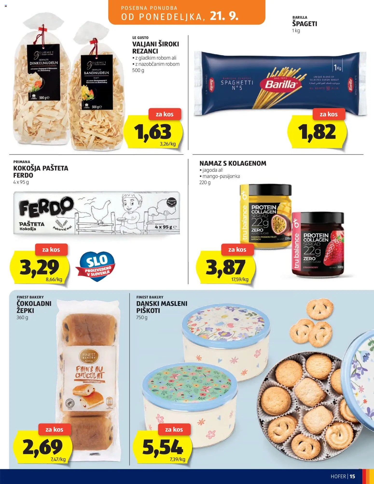 Hofer SI katalog | vrijedi od 16.09.2026 | Stranica: 15 | Proizvodi: Protein, Rezanci, Špageti, Barilla