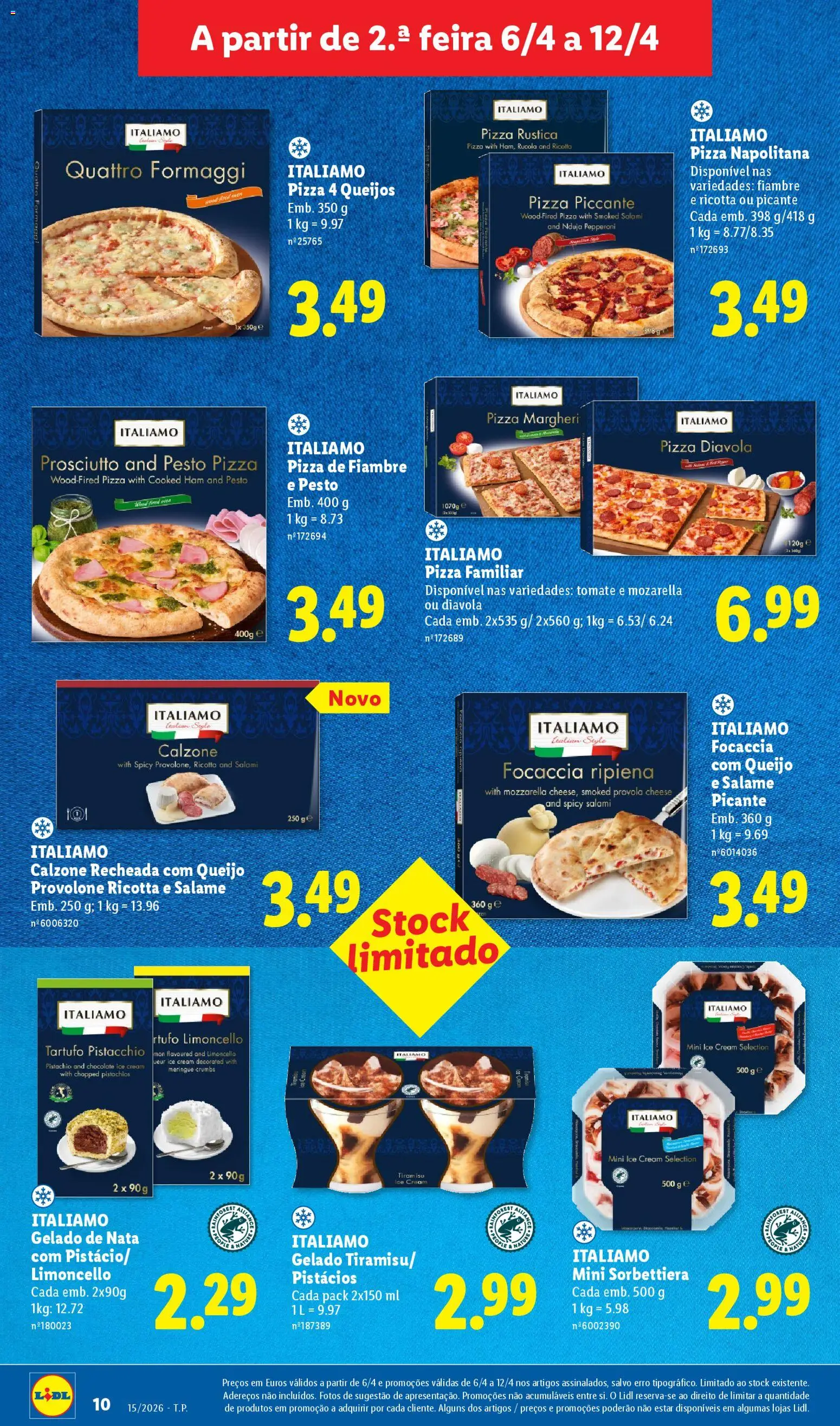 Lidl folheto │ válido de 06.04.2026 | Página: 10 | Produtos: Limoncello, Gelado, Queijo, Pizza