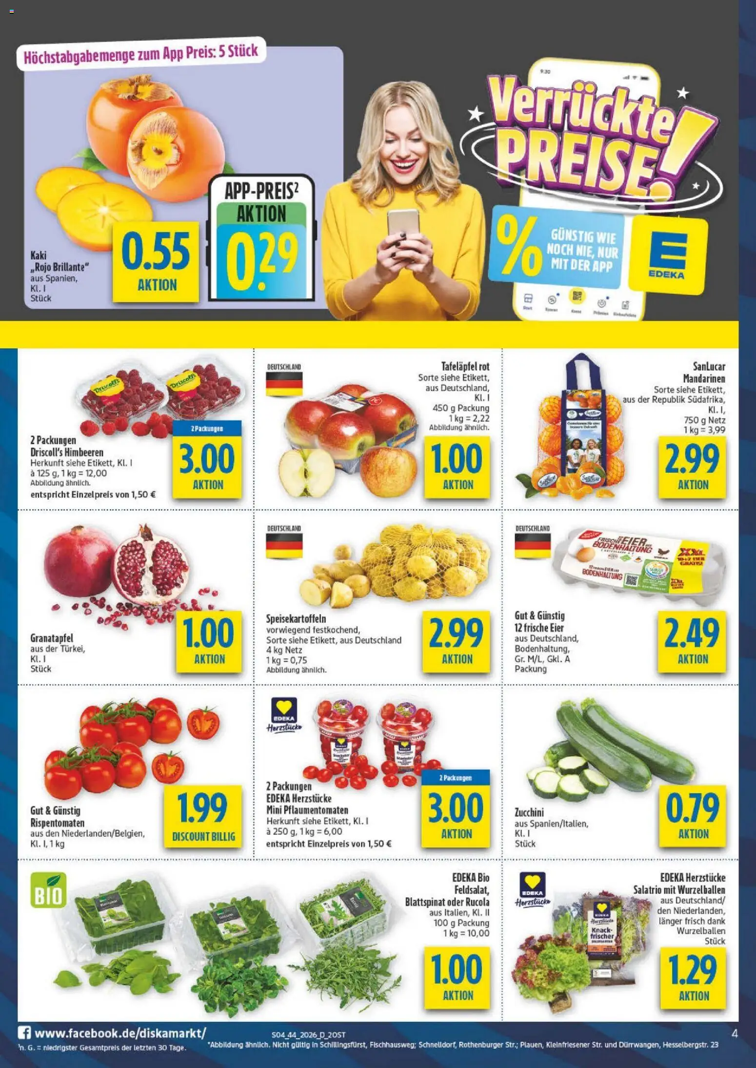Diska Prospekt – gültig ab 26.10.2026 | Seite: 4 | Produkte: Himbeeren, Rucola, Mandarinen, Zucchini