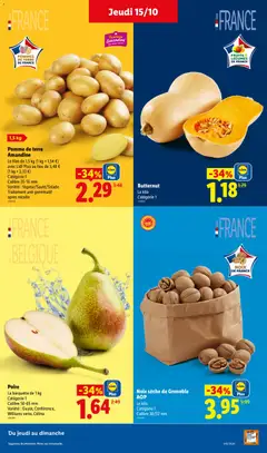 LIDL - Prévisualisation de Pomme de terre Amandine, Le filet de 1,5 kg (1 kg = 1,54 €) avec Lidl Plus au lieu de 3,48 € (1 kg = 2,33 €) valide à partir de 15/10/2026 | Page: 3 | Produits: Poire, Pomme, Pomme de terre, Fruits
