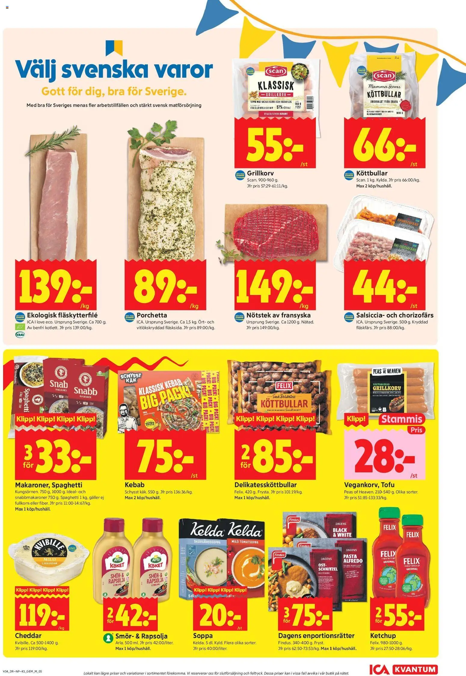 ICA Kvantum reklamblad aktuell från 17/08/2026 | Sida: 5 | Produkter: Fläskytterfilé, Makaroner, Spaghetti, Gurka
