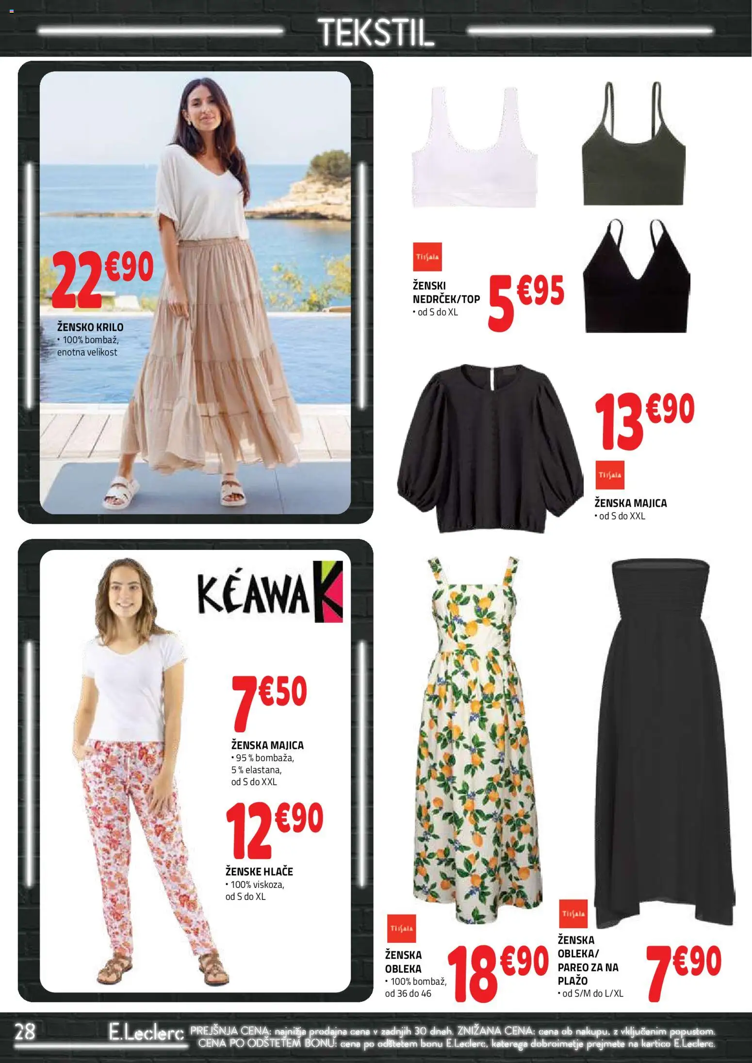 Novi E.leclerc katalog ponudbe – veljaven od 01.07.2026 | Stran: 28 | Izdelki: Krilo, Majica, Hlace, Obleka