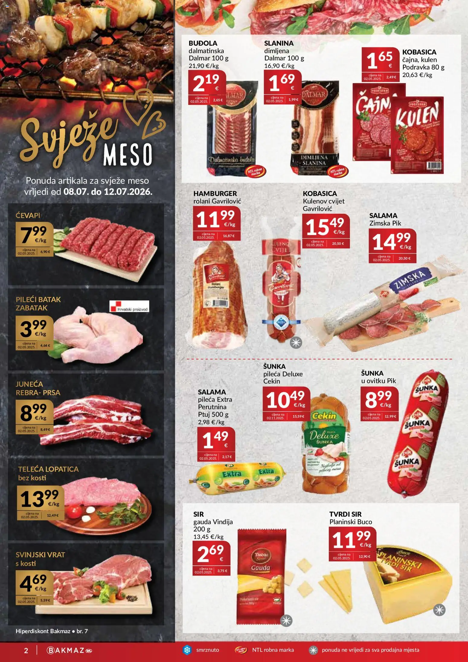 Bakmaz katalog | vrijedi od 08.07.2026 | Stranica: 2 | Proizvodi: Vindija, Sir, Kobasica, Kulen