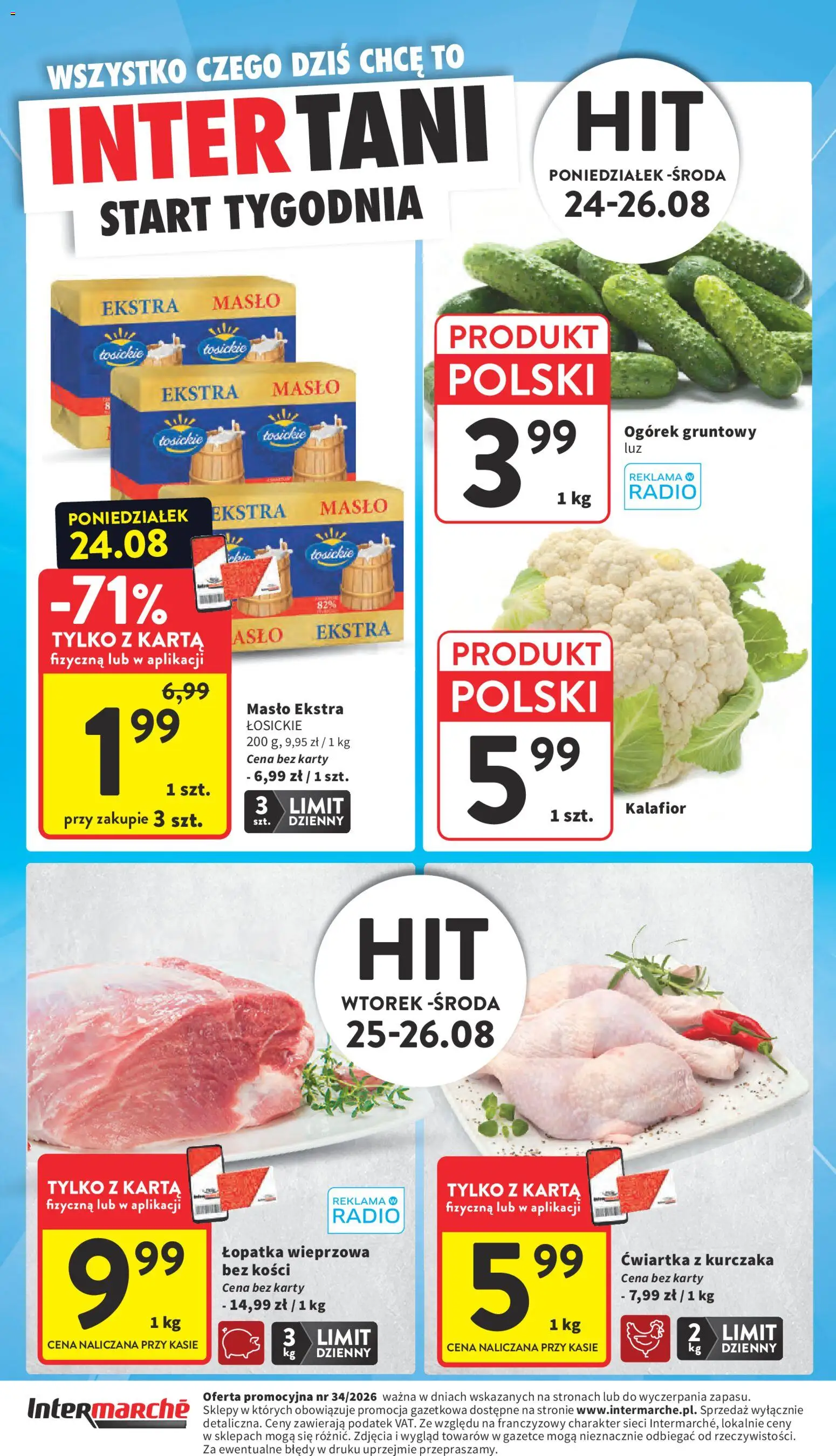 Intermarche gazetka od 20.08.2026 | Strona: 44 | Produkty: Kalafior, Łopatka wieprzowa bez kości, Radio, Łopatka wieprzowa