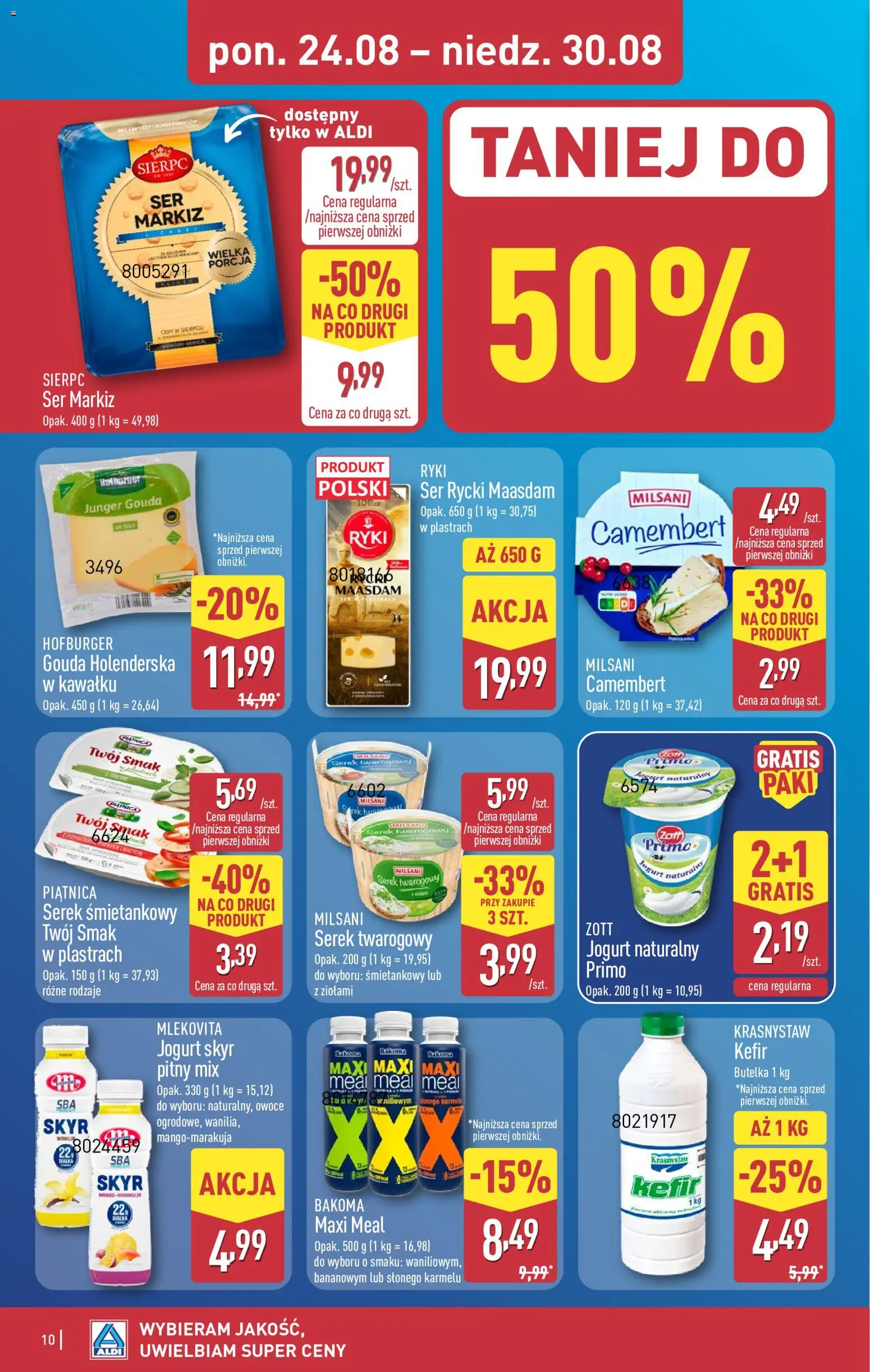 Aldi gazetka od 24.08.2026 | Strona: 10 | Produkty: Serek, Camembert, Owoce, Skyr