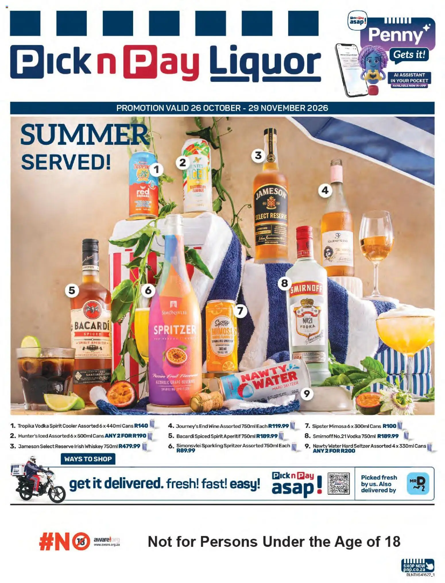 New Pick n Pay catalogue – valid from 26/10/2026 | Page: 1 | Products: Cooler, Whiskey, Water, Fruit