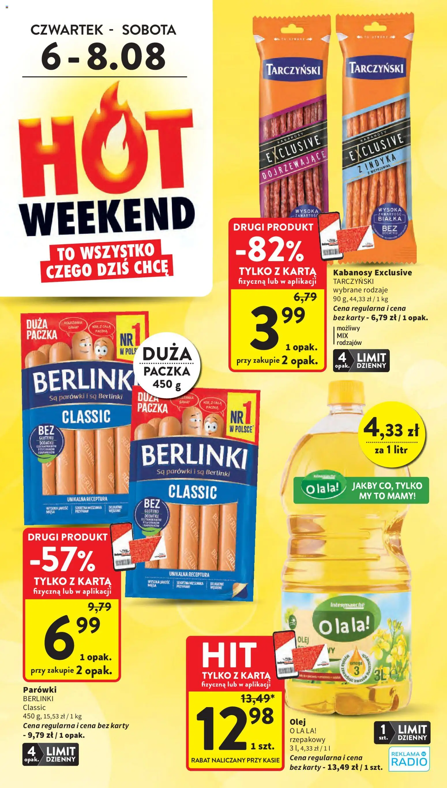 Intermarche gazetka od 06.08.2026 | Strona: 2 | Produkty: Radio, Kabanosy, Olej, Wieprzowina