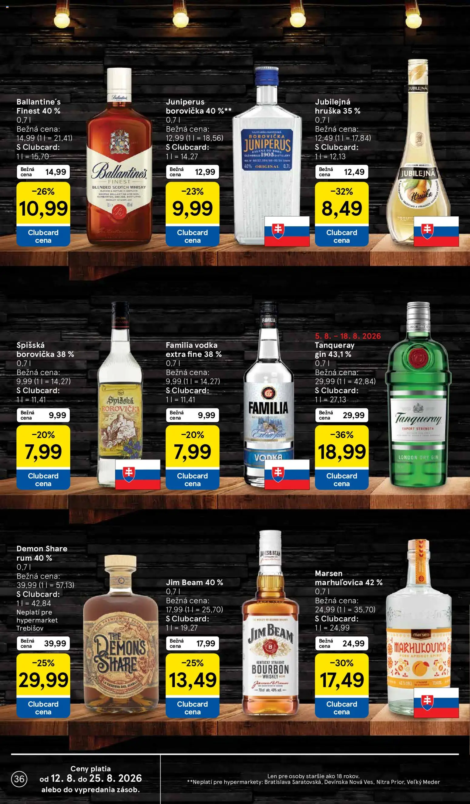 Nové Tesco akcie – leták je platný od 12.08.2026 | Strana: 36 | Produkty: Jim Beam, Borovička, Bourbon, Rum