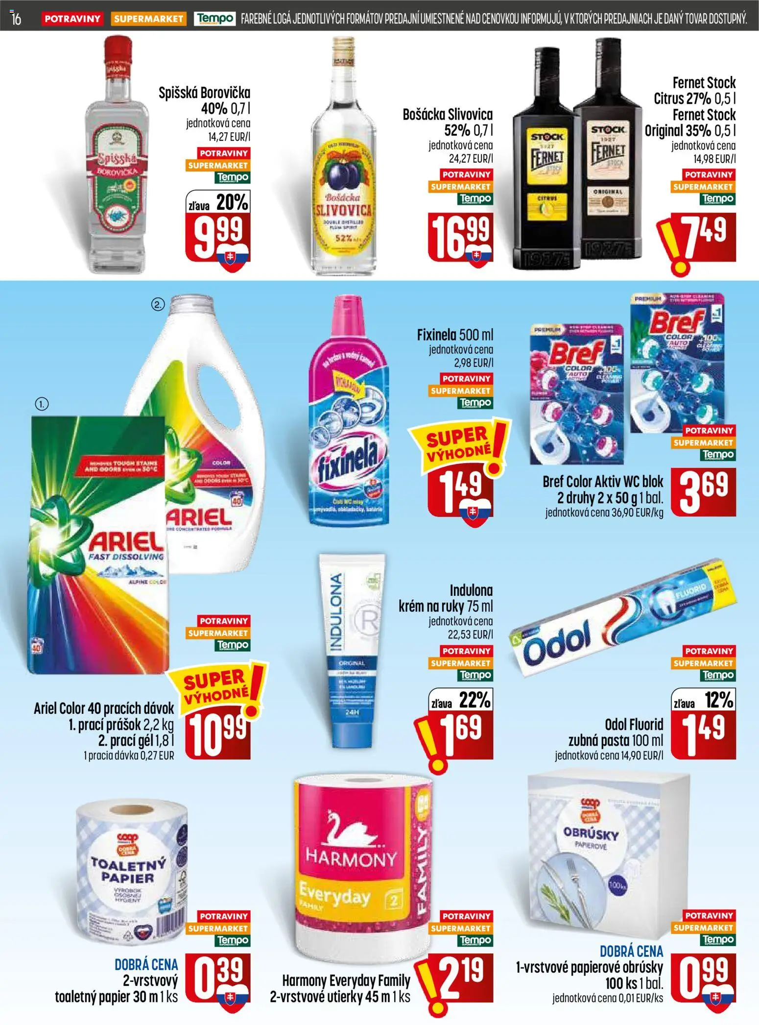 Nové COOP Jednota akcie – leták je platný od 20.08.2026 | Strana: 16 | Produkty: Toaletný papier, Zubná pasta, Wc blok, Indulona