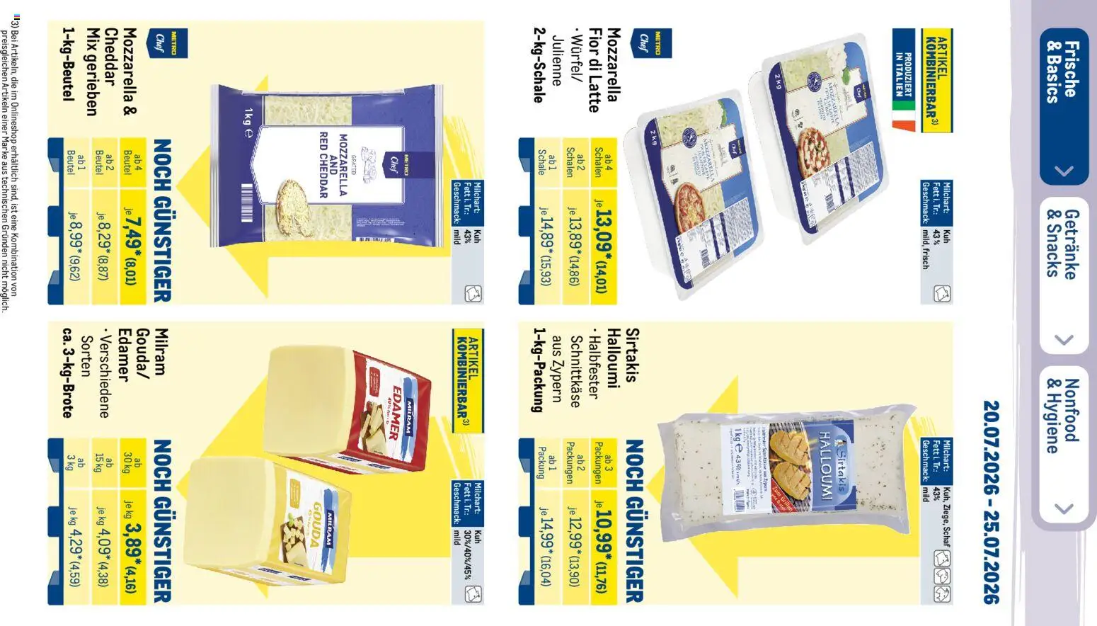Metro Prospekt – gültig ab 20.07.2026 | Seite: 15 | Produkte: Mozzarella, Gouda, Edamer, Zucker