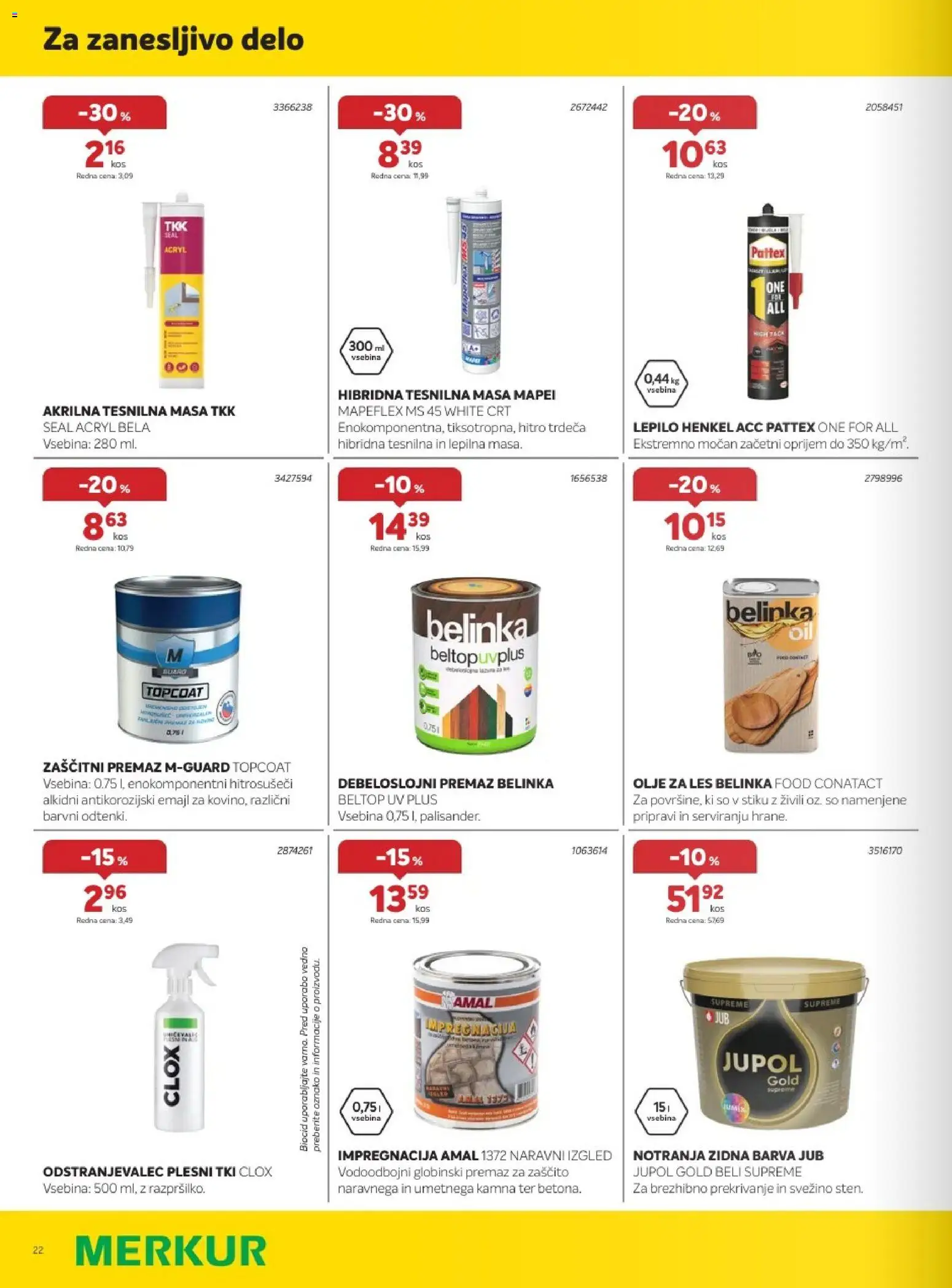 Novi Merkur katalog ponudbe – veljaven od 07.10.2026 | Stran: 22 | Izdelki: Olje, Lepilo, Olje za les, Barva