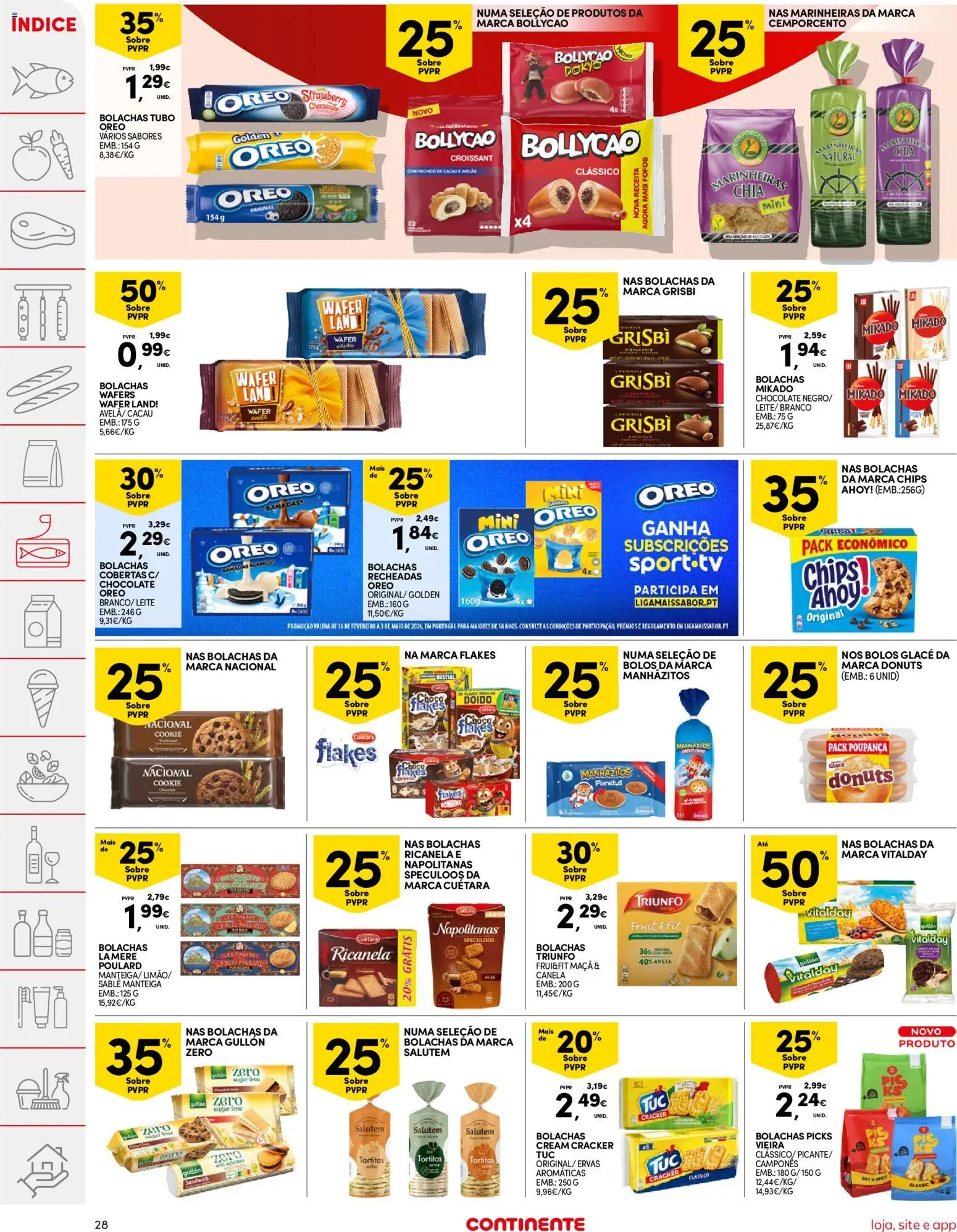 Continente folheto │ válido de 21.04.2026 | Página: 28 | Produtos: Avelãs, Bolachas, Manhãzitos, Chocolate