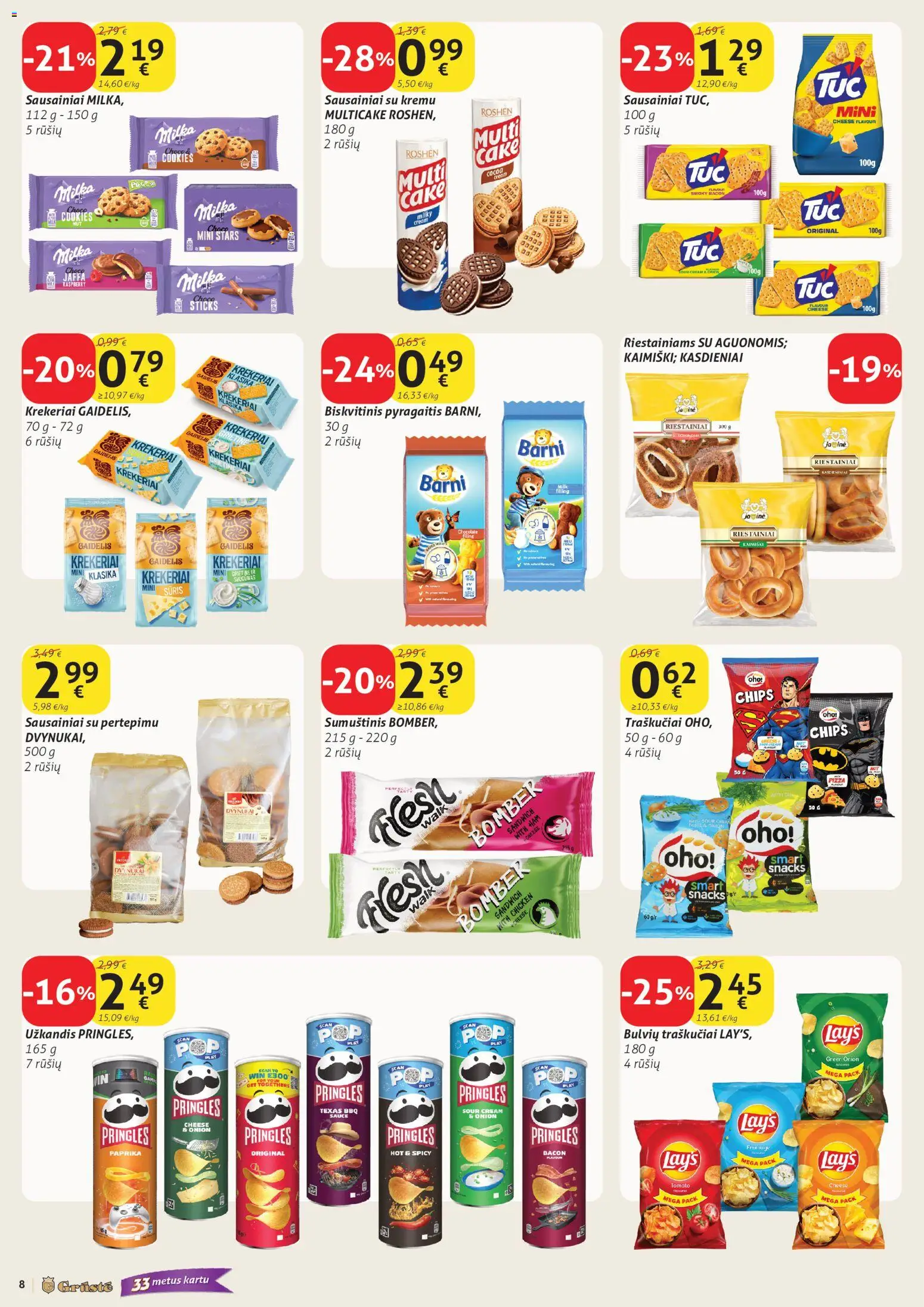 GRUSTE akcijos nuo 01.06.2026 | Puslapis: 8 | Prekių: Sausainiai, Sumuštinis, Sūris, Traškučiai