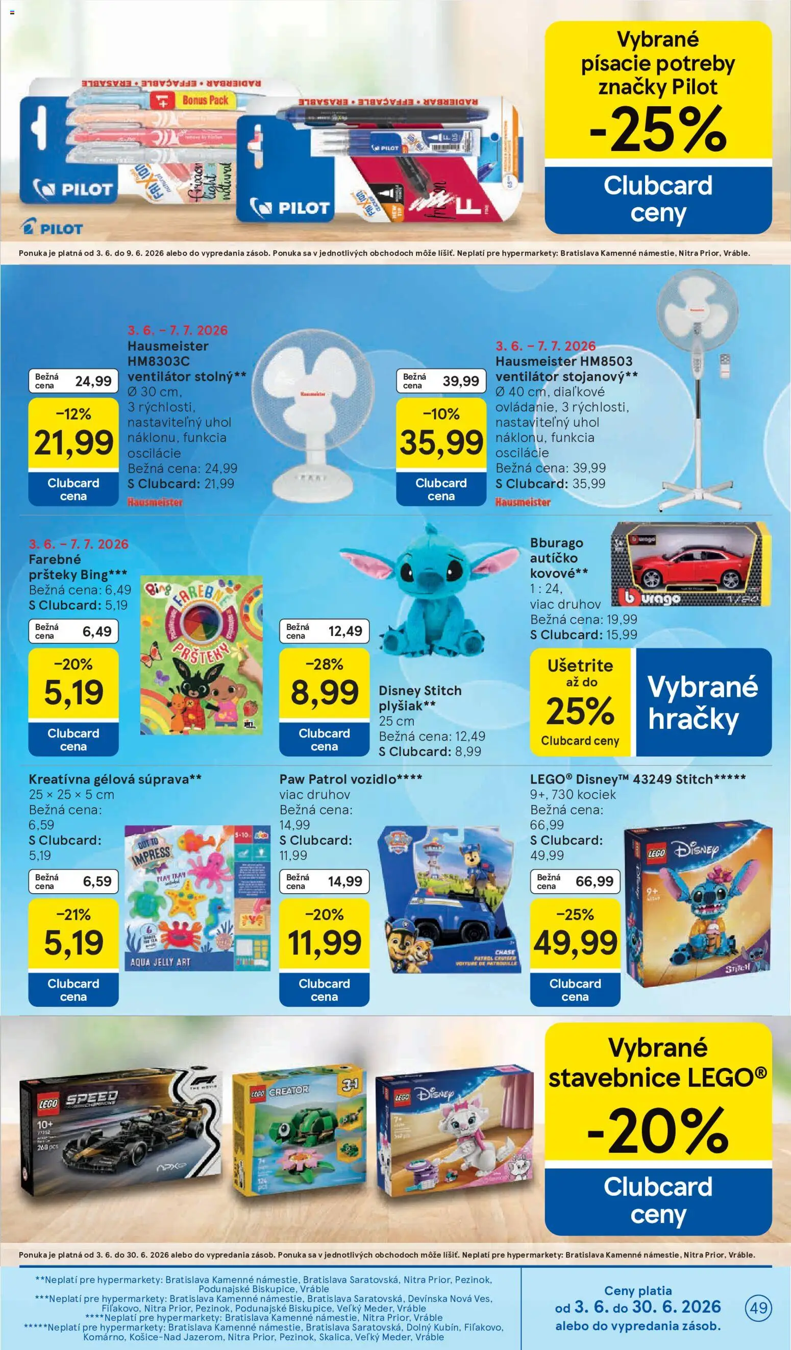 Nové Tesco akcie – leták je platný od 03.06.2026 | Strana: 49 | Produkty: Ventilátor, LEGO, Hračky