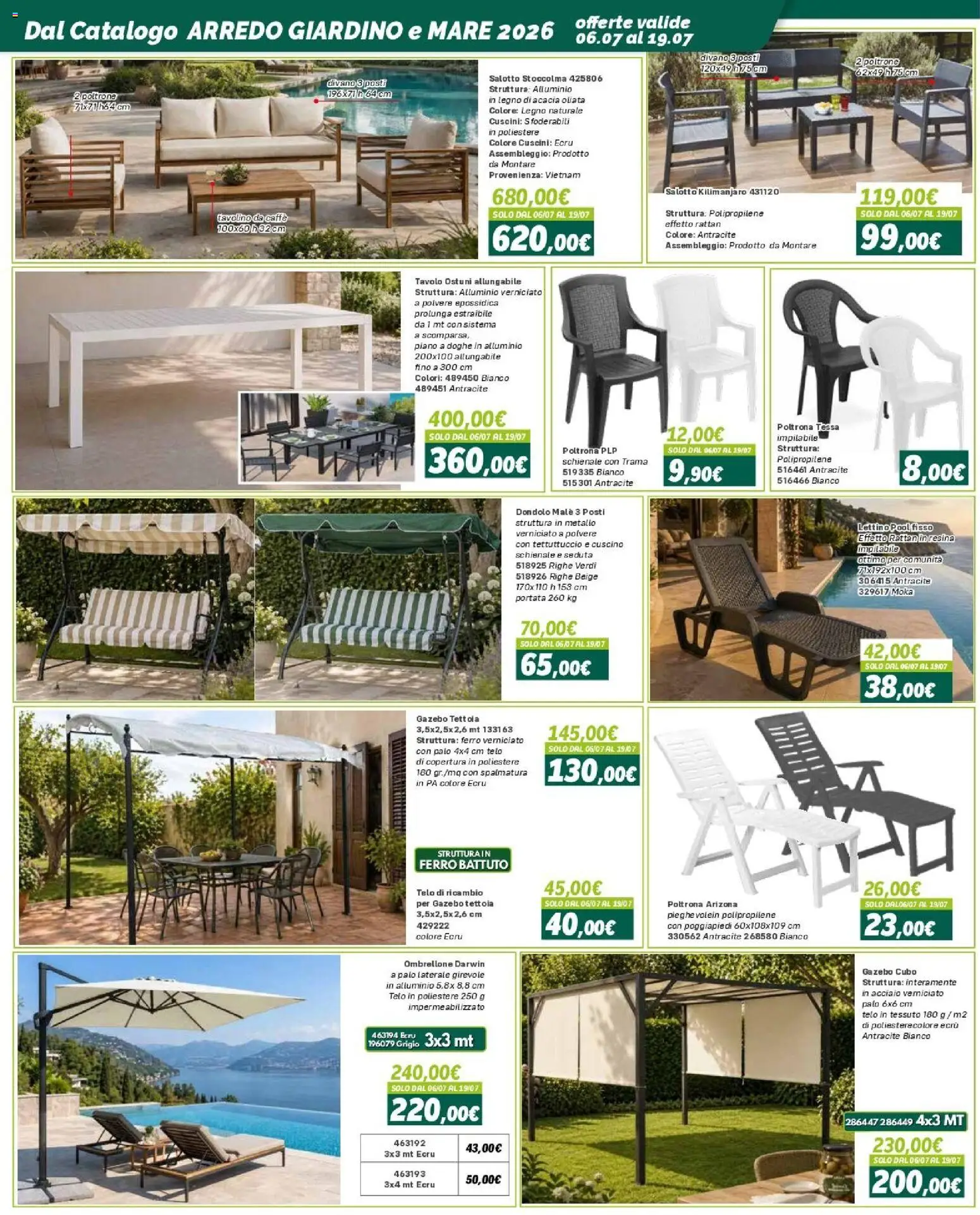 Volantino Orizzonte del 09/07/2026 | Pagina: 12 | Prodotti: Poggiapiedi, Gazebo, Lettino, Divano