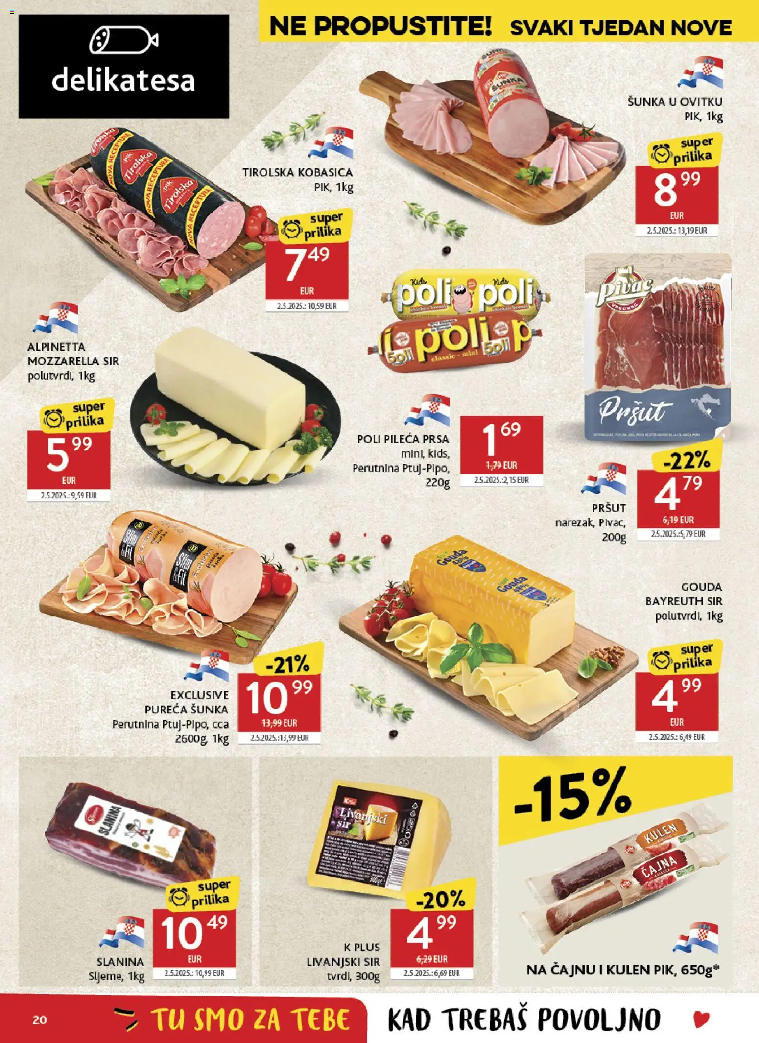 Konzum HR akciós ujság - amely érvényes a következő dátumtól: 06.05.2026 | Oldal: 20 | Termékek: Mozzarella, Gouda
