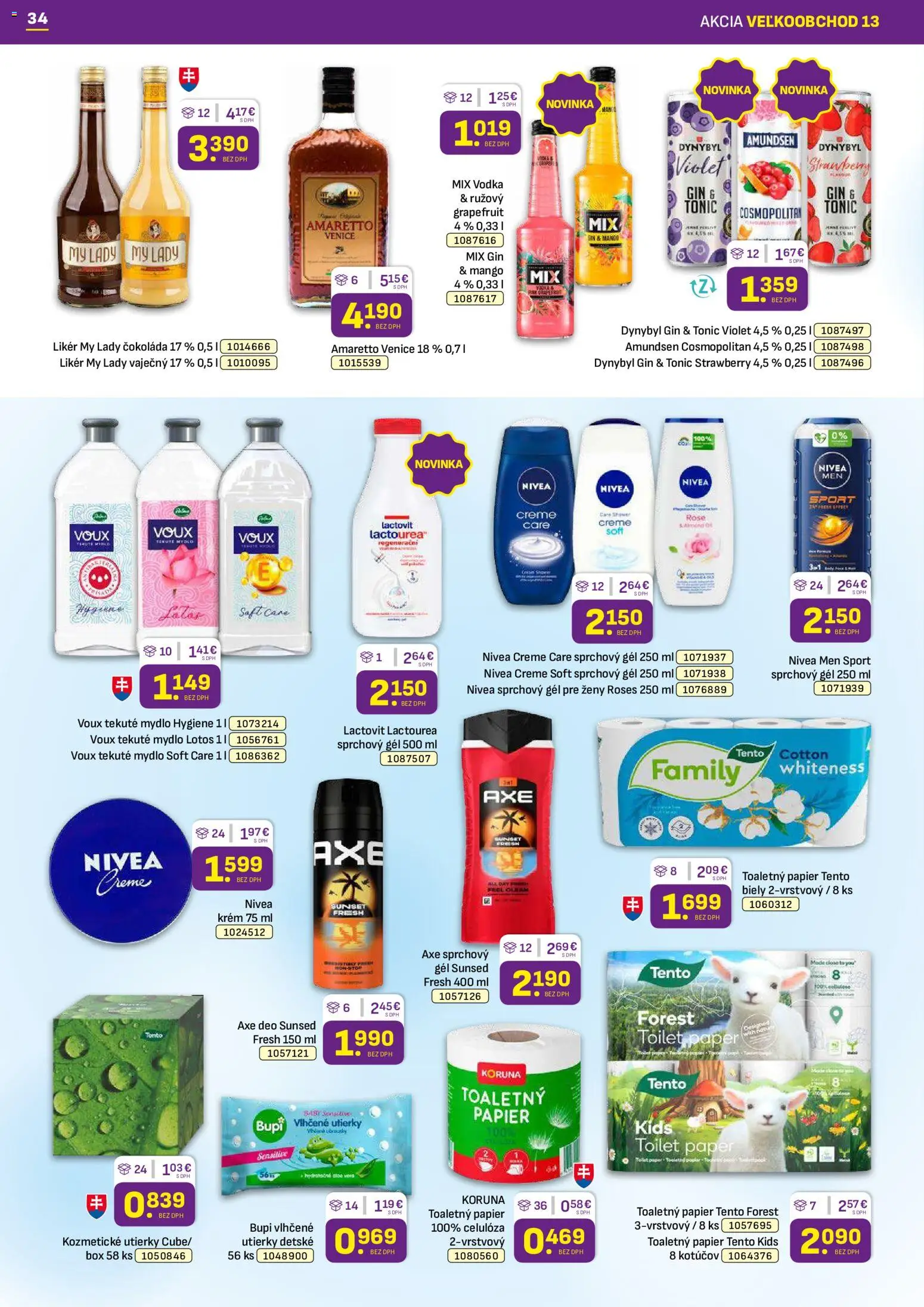 Nové Libex akcie – leták je platný od 29.06.2026 | Strana: 34 | Produkty: Nivea, Toaletný papier, Gin, Vodka