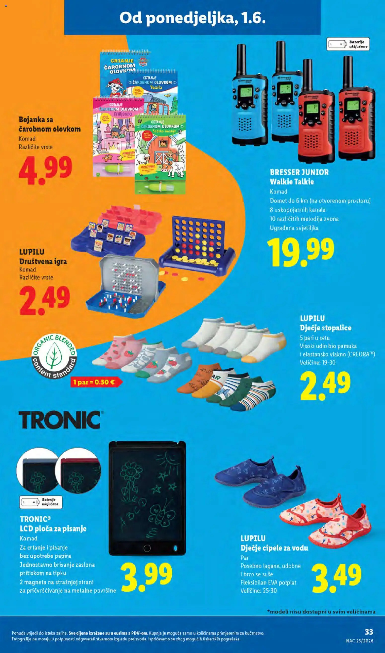 Lidl katalog | vrijedi od 01.06.2026 | Stranica: 33 | Proizvodi: Cipele za vodu, Svjetiljka, Baterije, Igra