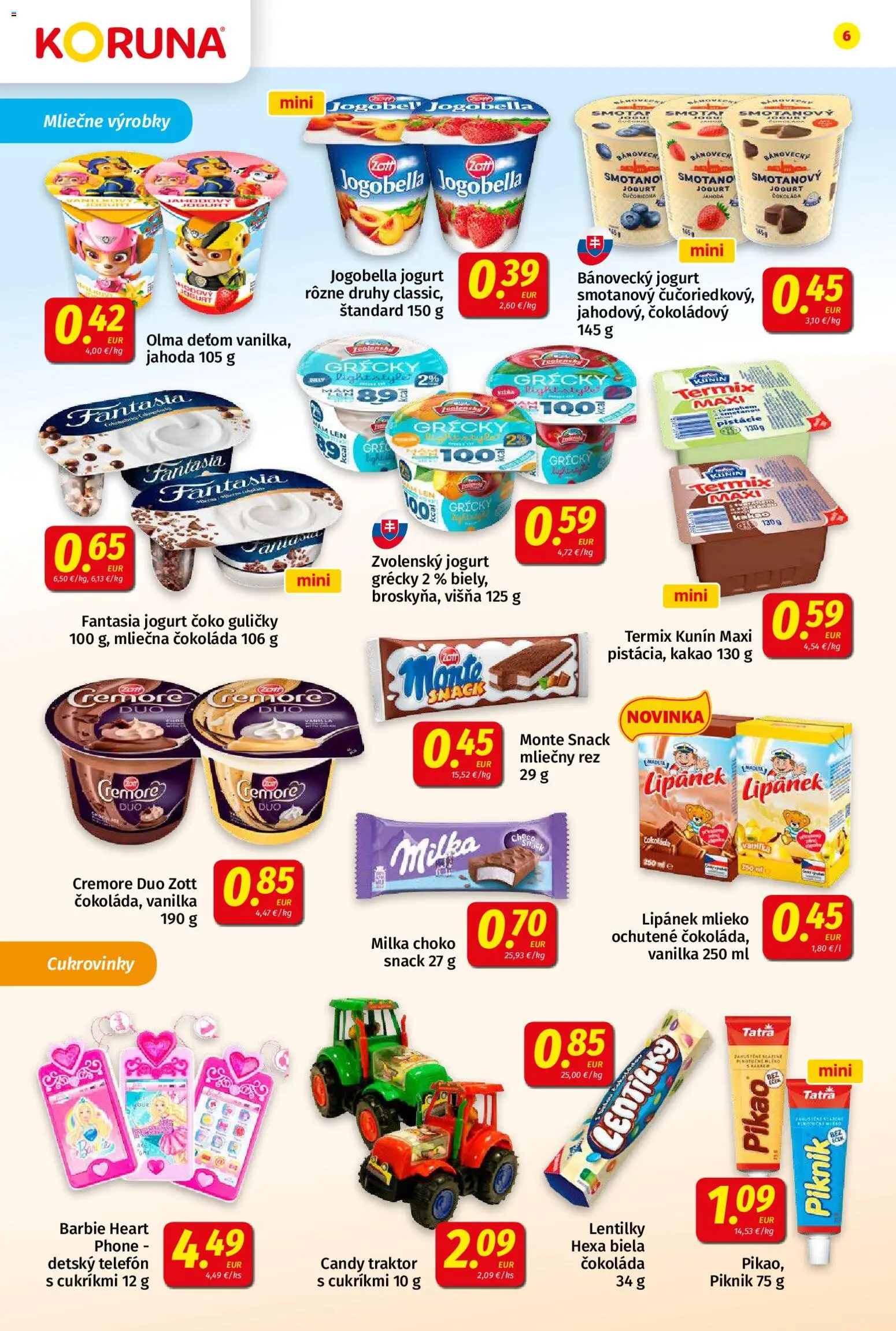 Nové Koruna akcie – leták je platný od 05.06.2026 | Strana: 6 | Produkty: Telefón, Mlieko, Jogurt, Čokoláda