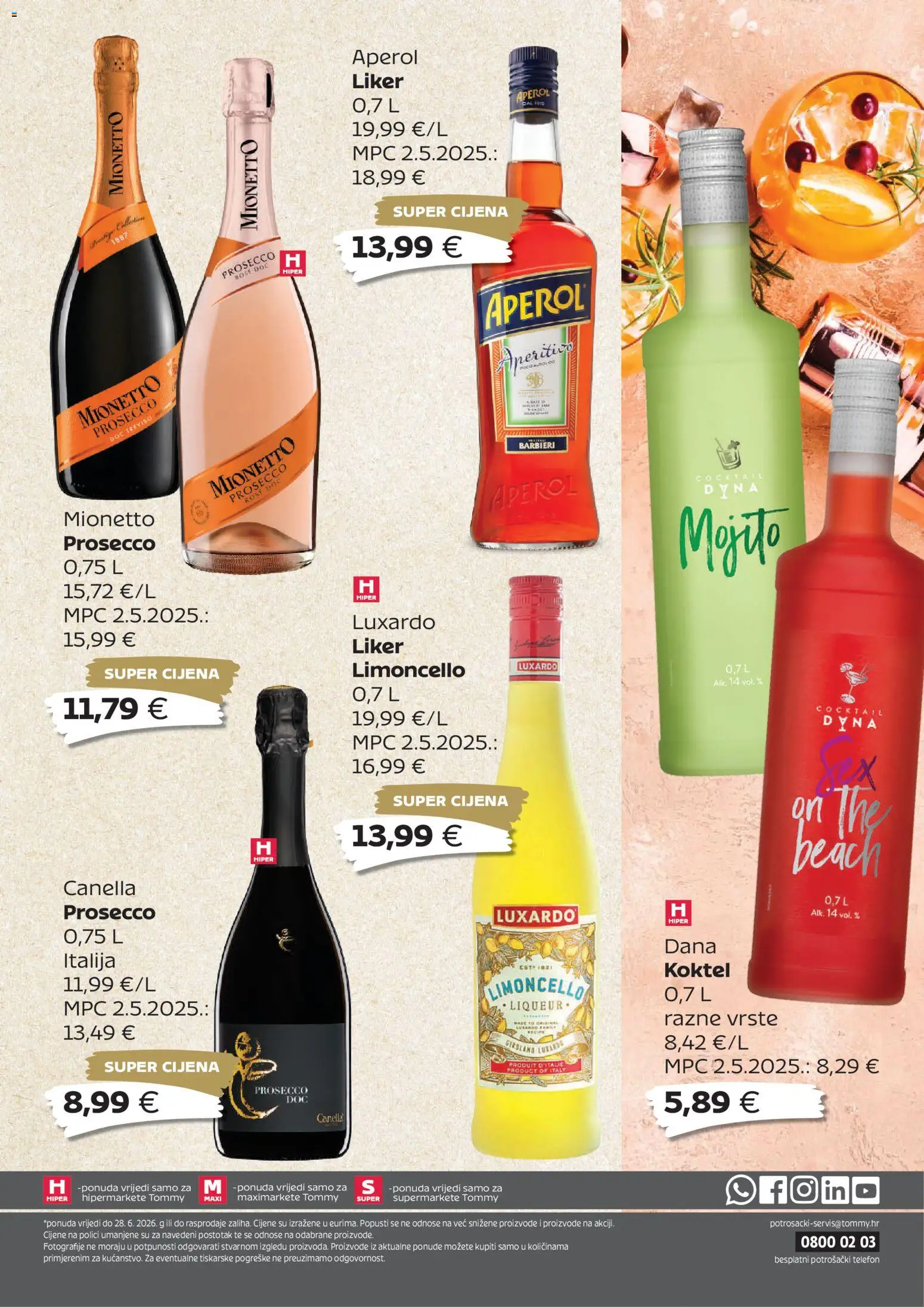 Tommy katalog | vrijedi od 08.06.2026 | Stranica: 10 | Proizvodi: Prosecco, Aperol, Liker, Telefon