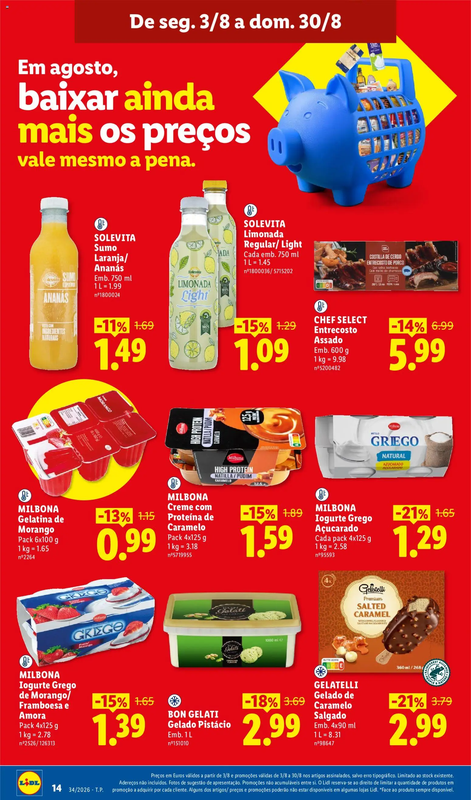Lidl folheto │ válido de 17/08/2026 | Página: 14 | Produtos: Entrecosto assado, Gelatina, Ananás, Gelado