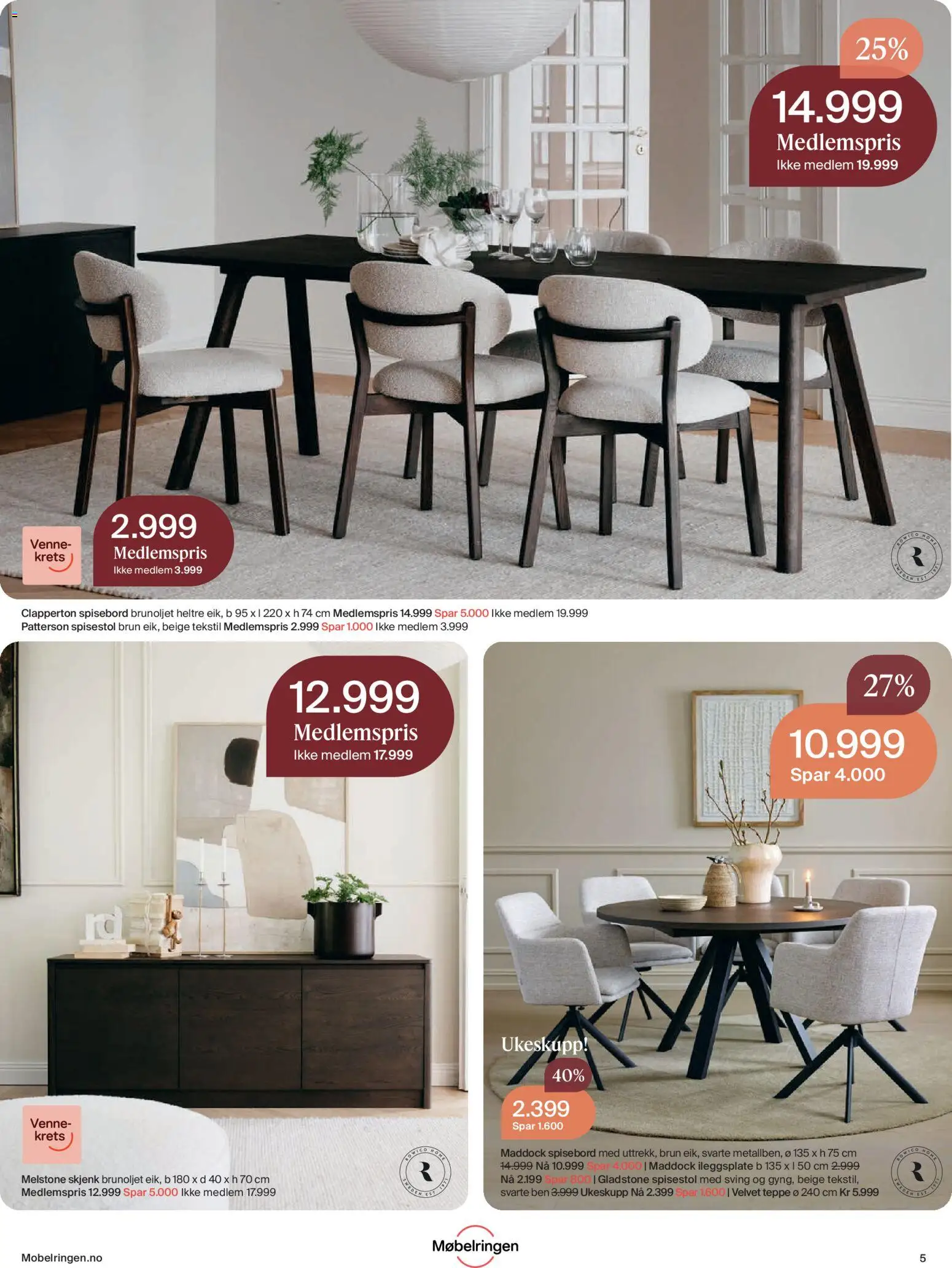 {H1} | Side: 5 | Produkter: Spisebord, Spisestol, Teppe