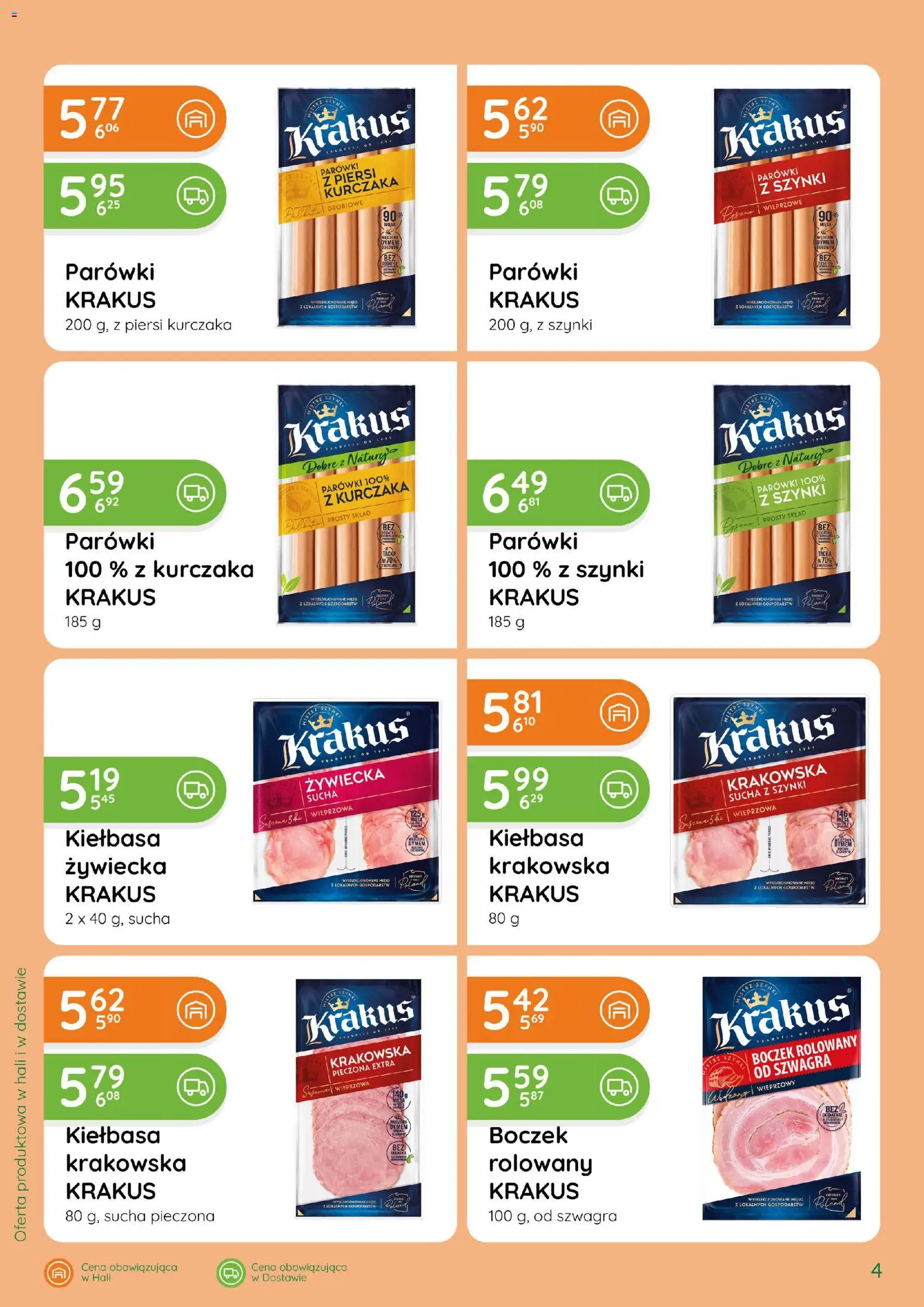 Eurocash gazetka - Katalog Wędlin od 03.09.2026 | Strona: 4 | Produkty: Parówki z szynki, Parówki, Szynka, Kiełbasa krakowska