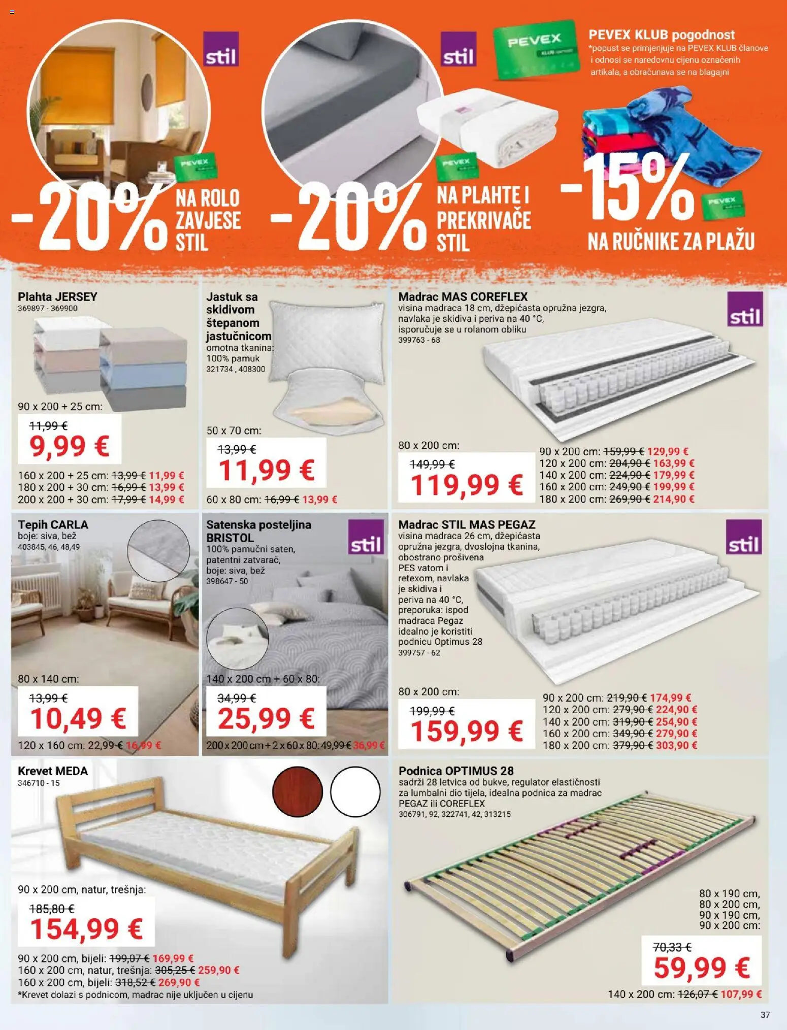 Pevex katalog | vrijedi od 28.05.2026 | Stranica: 37 | Proizvodi: Krevet, Madrac, Jastuk, Tepih