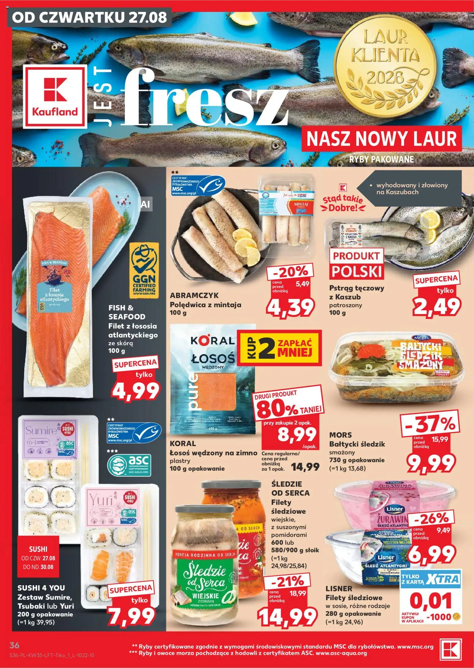 Kaufland Polsko leták - Jest fresz od 27.08.2026 | Strana: 36 | Produkty: Ryby, Losos, Sushi, Filet