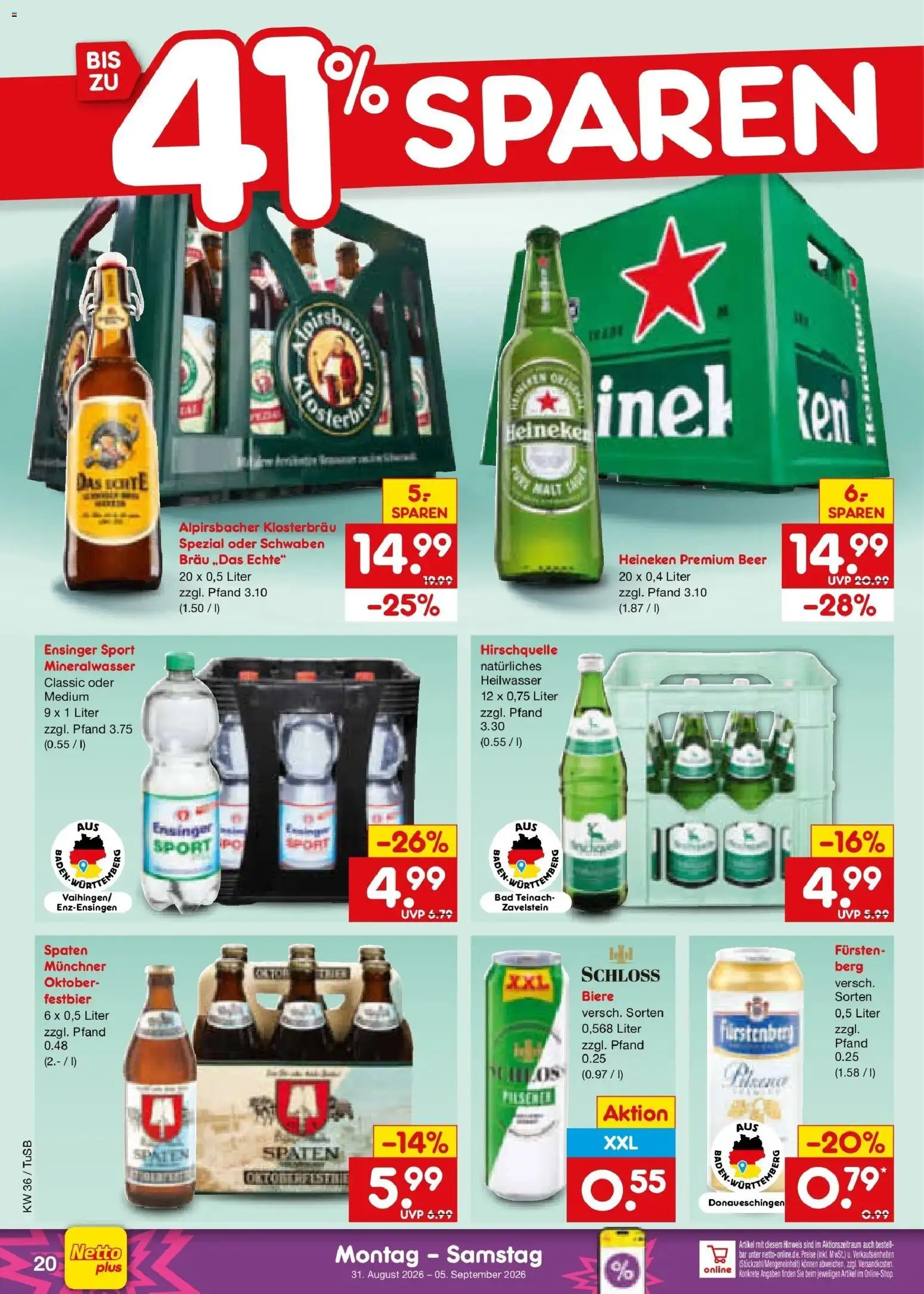 Netto Marken-Discount Prospekt Lahr-Langenwinkel (ab 31.08.2026) » Angebote | Seite: 26 | Produkte: Bad, Mineralwasser, Heineken