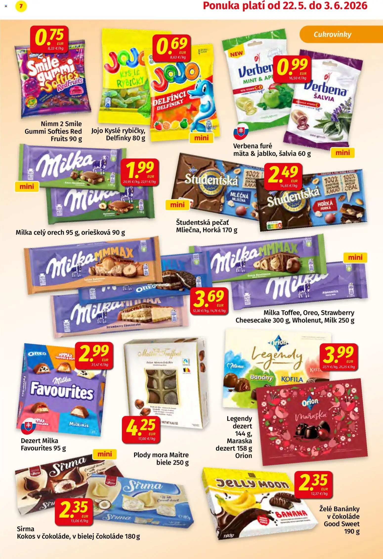 Nové Koruna akcie – leták je platný od 22.05.2026 | Strana: 7 | Produkty: Banány, Študentská pečať, Milka, Kakao