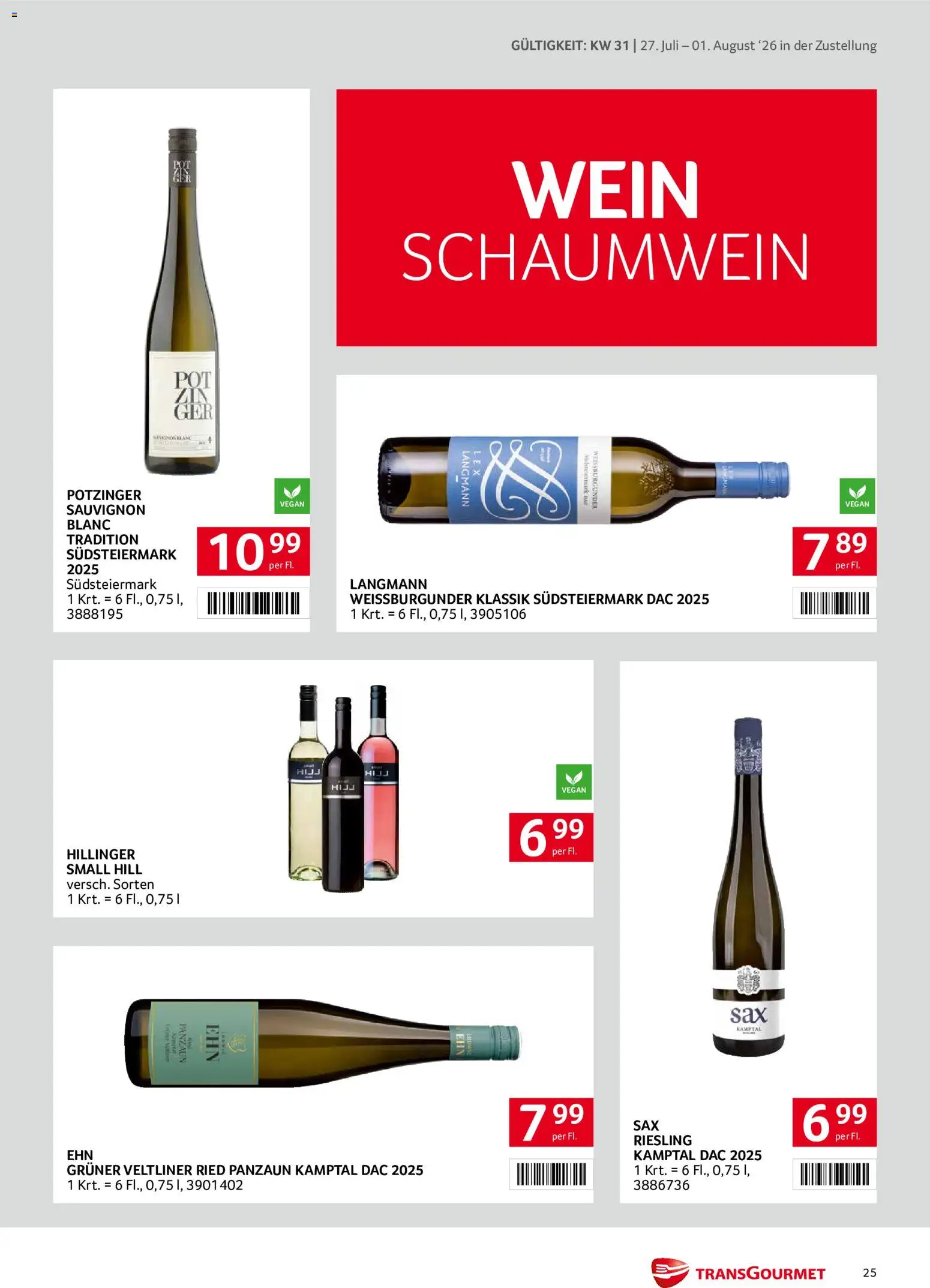 Transgourmet Zustellaktion gültig ab 27.07.2026 | Seite: 25 | Produkte: Wein