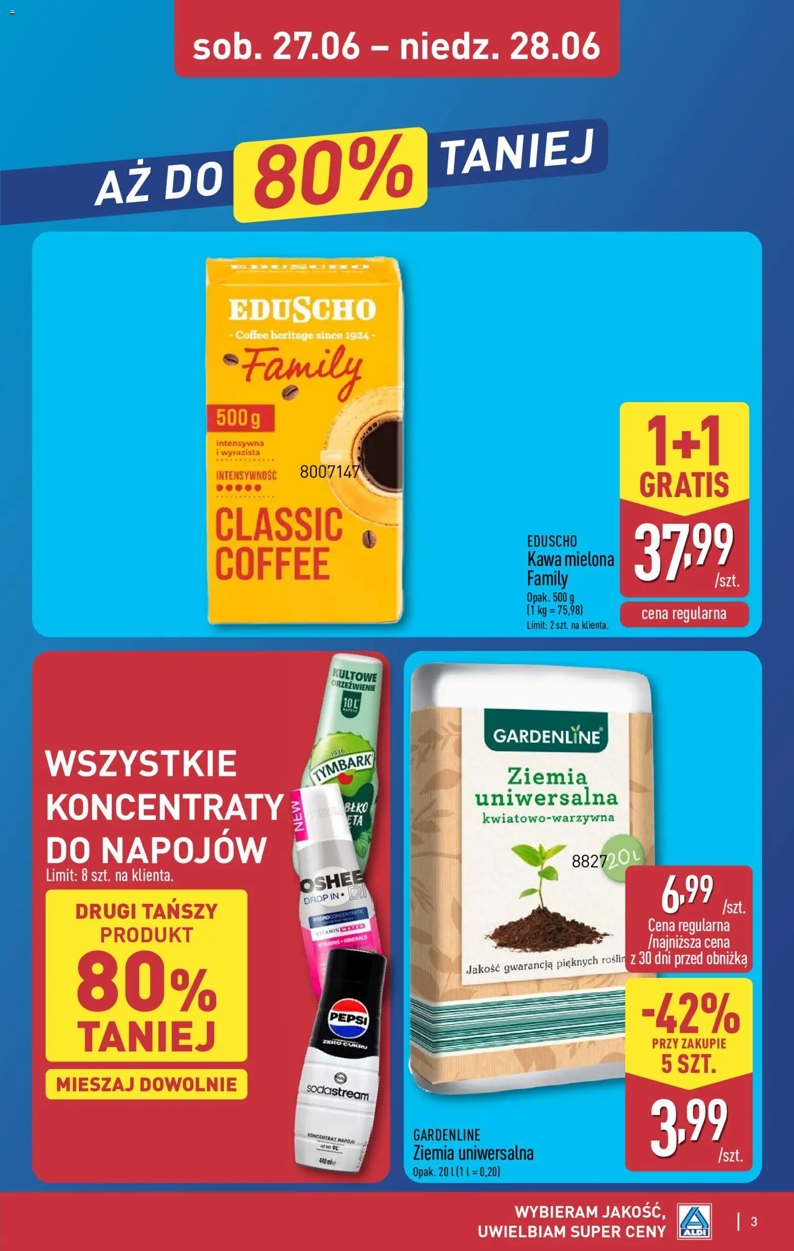 Aldi gazetka - Oferta weekendowa od 25.06.2026 | Strona: 3 | Produkty: Pepsi, Ziemia, Kawa, Sodastream