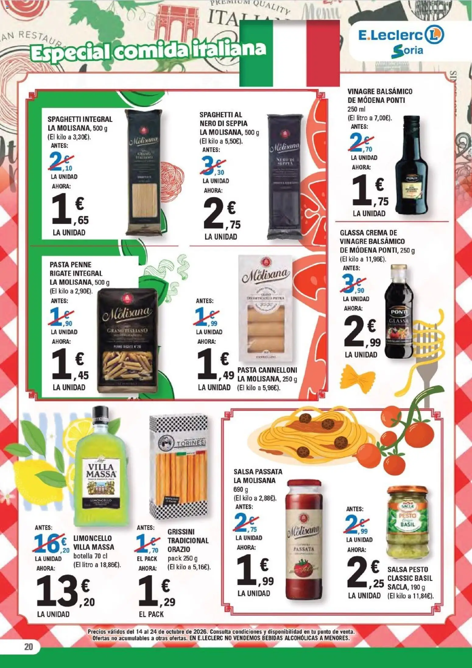 E.Leclerc - Soria │ válido desde el 14/10/2026 | Página: 20 | Productos: Pasta, Crema, Pesto, Vinagre