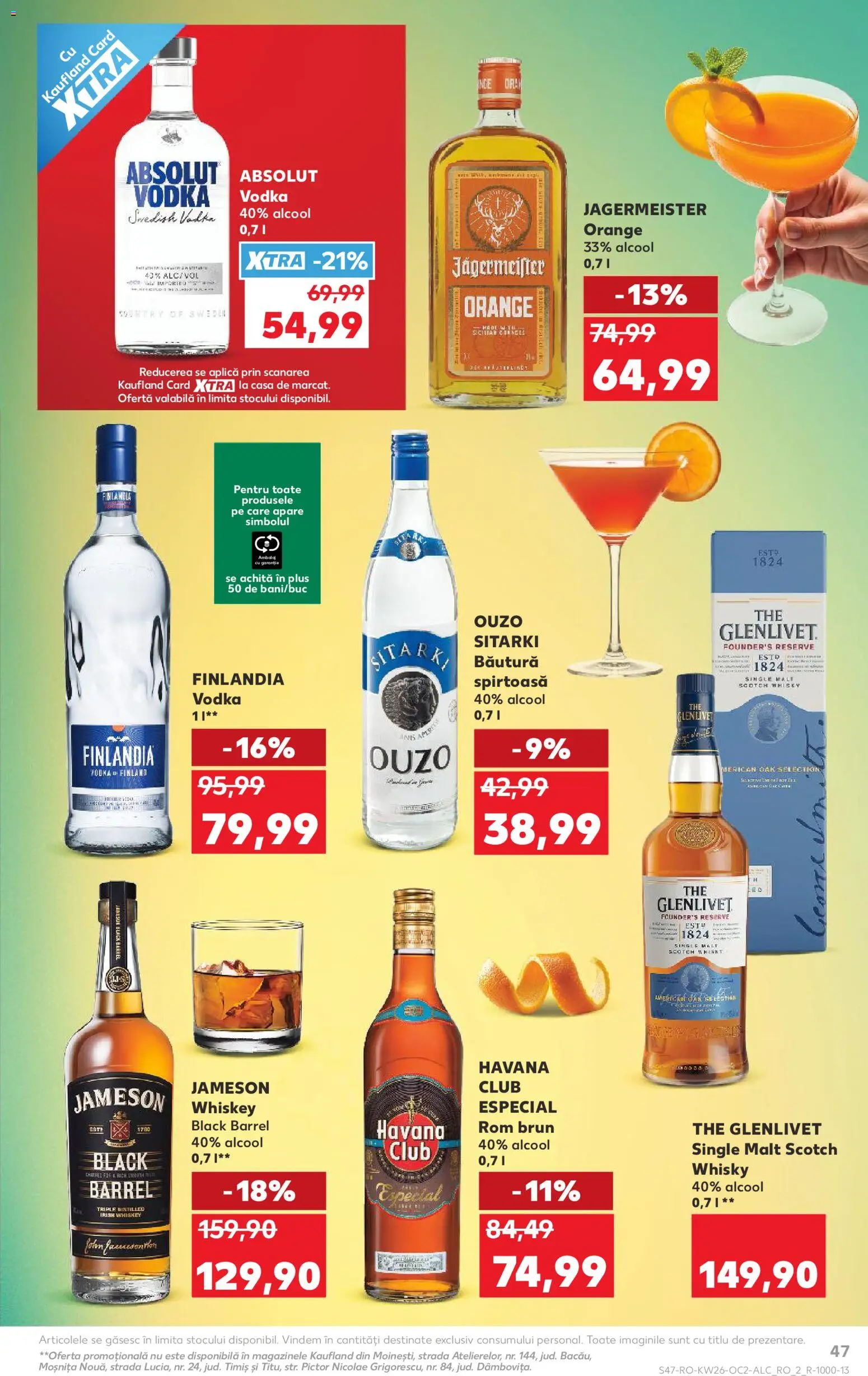 Kaufland RO akciós ujság - amely érvényes a következő dátumtól: 2026.06.24. | Oldal: 47 | Termékek: Absolut vodka, Whiskey, Irish whiskey, Whisky