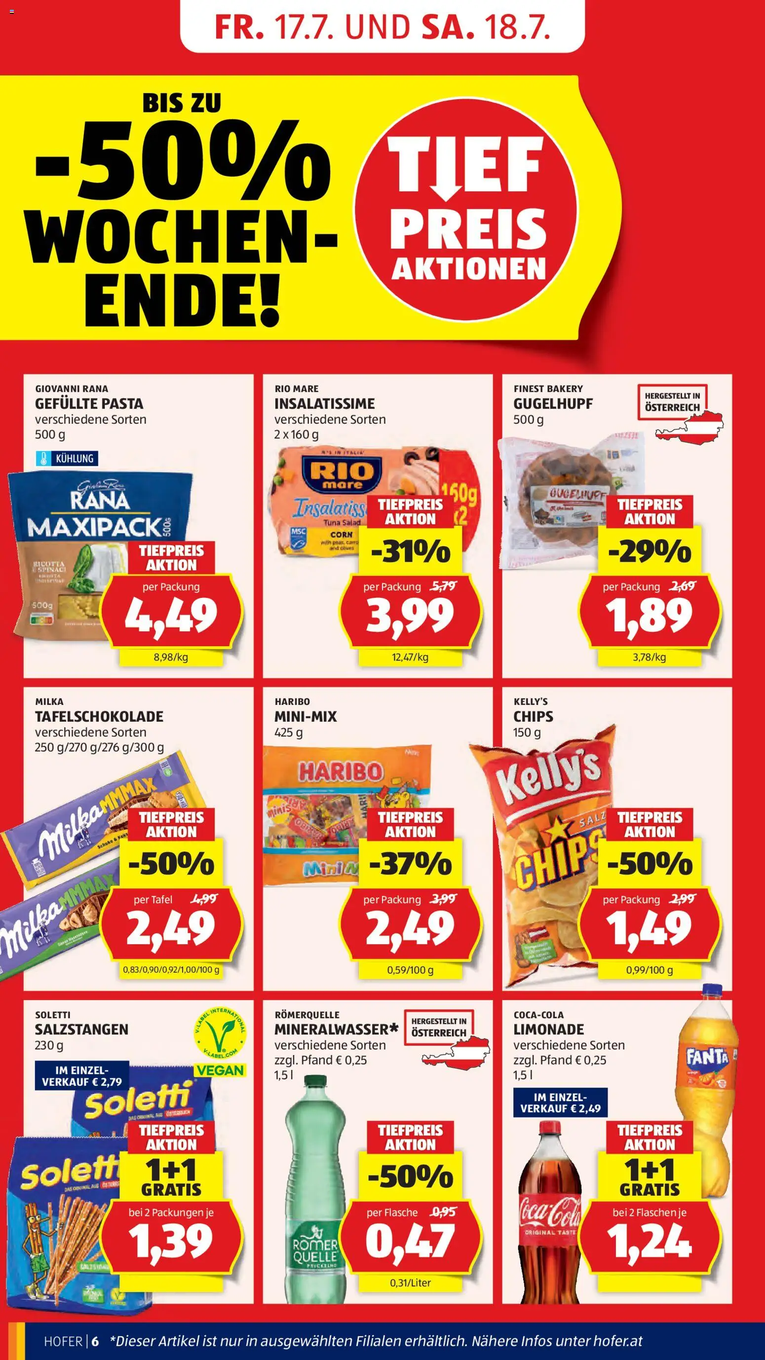 Hofer Flugblatt gültig ab 17.07.2026 | Seite: 10 | Produkte: Pasta, Chips, Fanta, Salzstangen