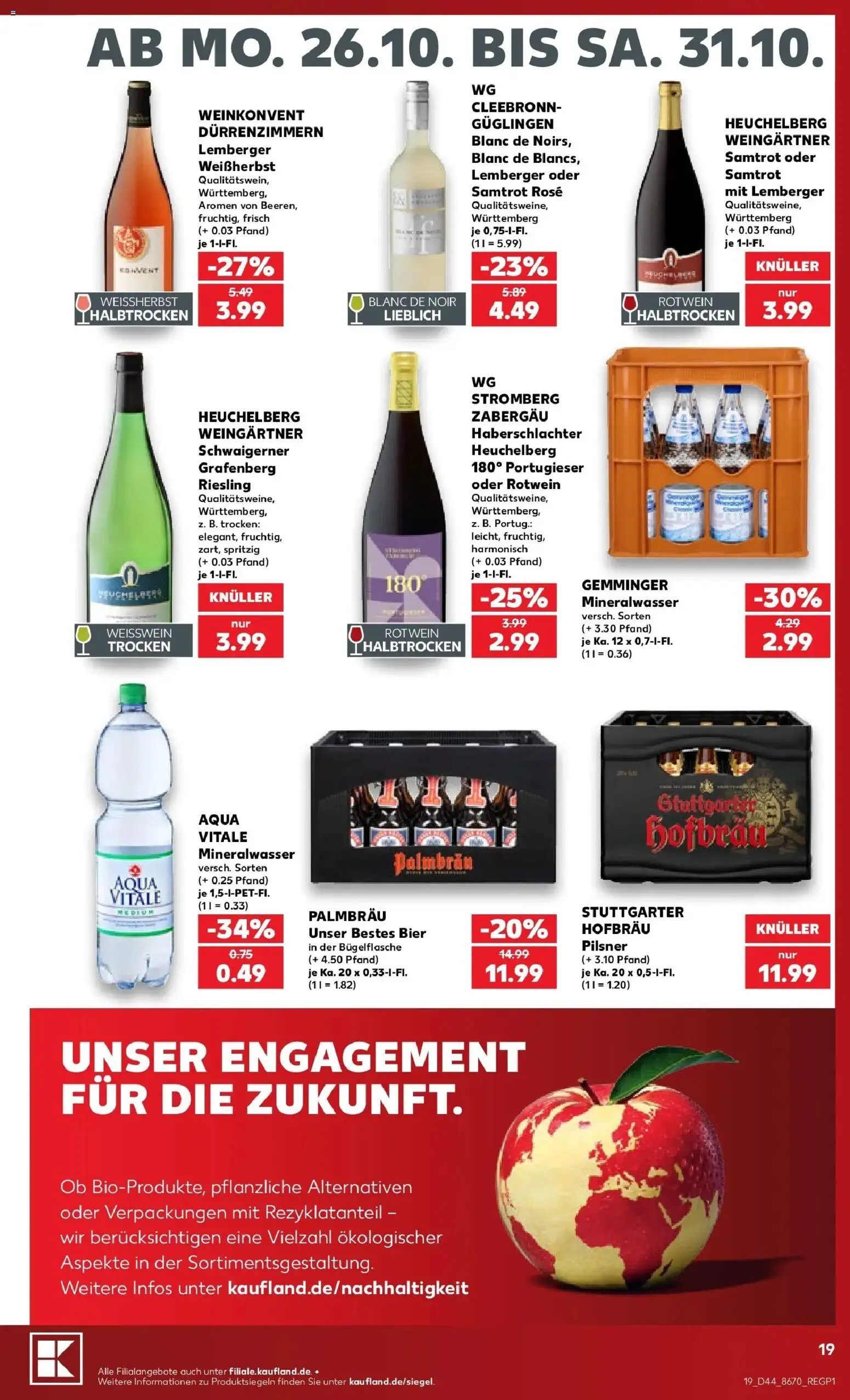 Prospekt Kaufland ab 26.10.2026 » Angebote Online zum Blättern | Seite: 23 | Produkte: Bier, Weißwein, Rotwein, Mineralwasser
