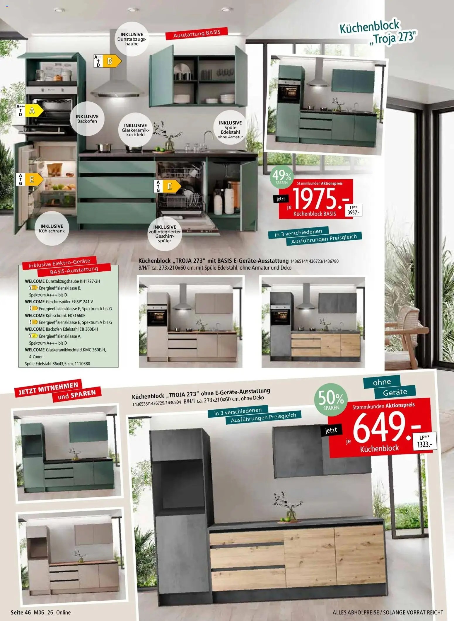 Zurbrüggen - Zurbrüggen: Unschlagbar günstig – gültig ab 01.05.2026 | Seite: 46 | Produkte: Küchenblock, Kühlschrank, Kochfeld, Backofen