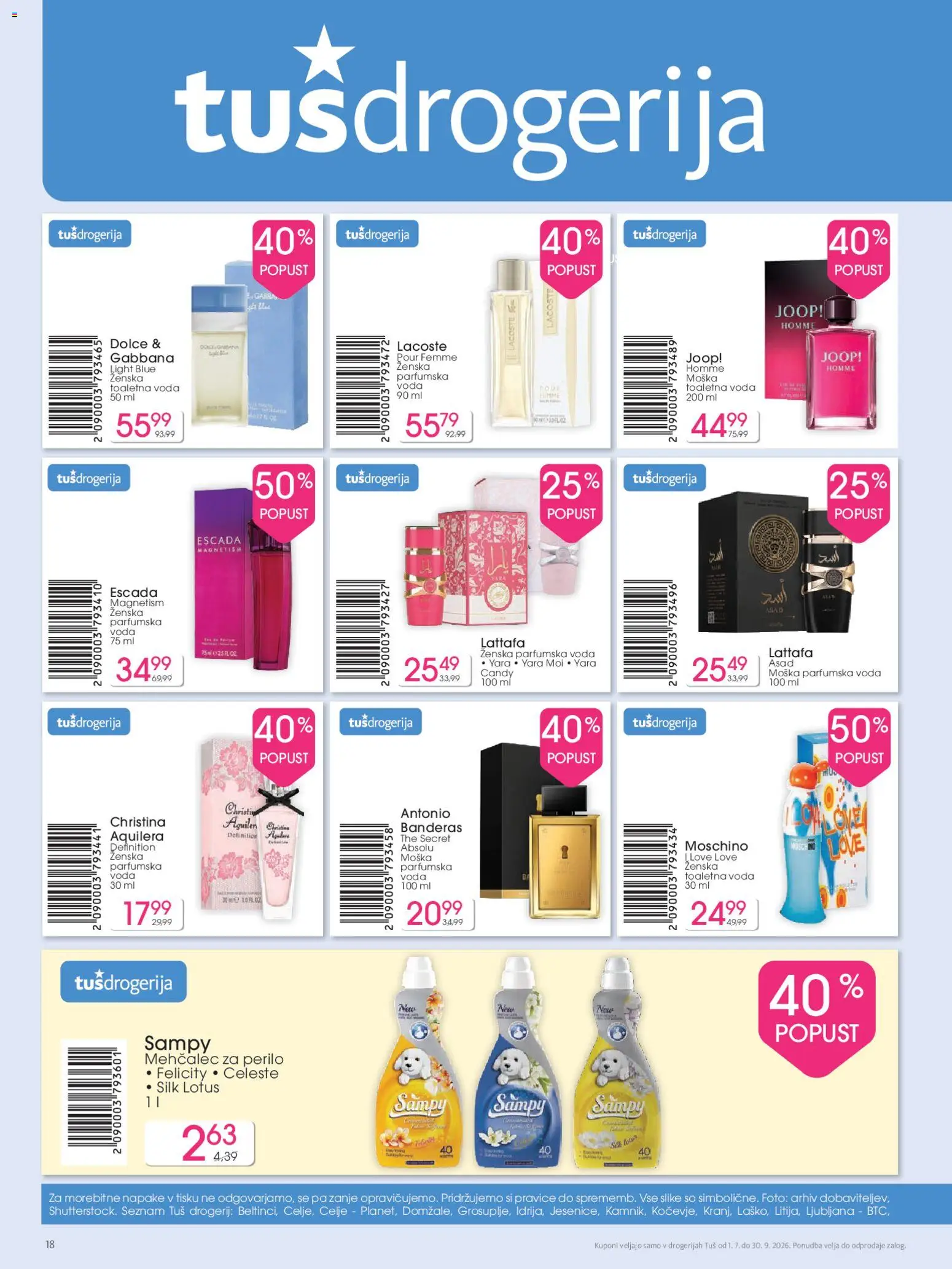 Novi Tuš katalog ponudbe – veljaven od 03.07.2026 | Stran: 18 | Izdelki: Mehčalec, Mehcalec za perilo, Toaletna voda, Parfumska voda