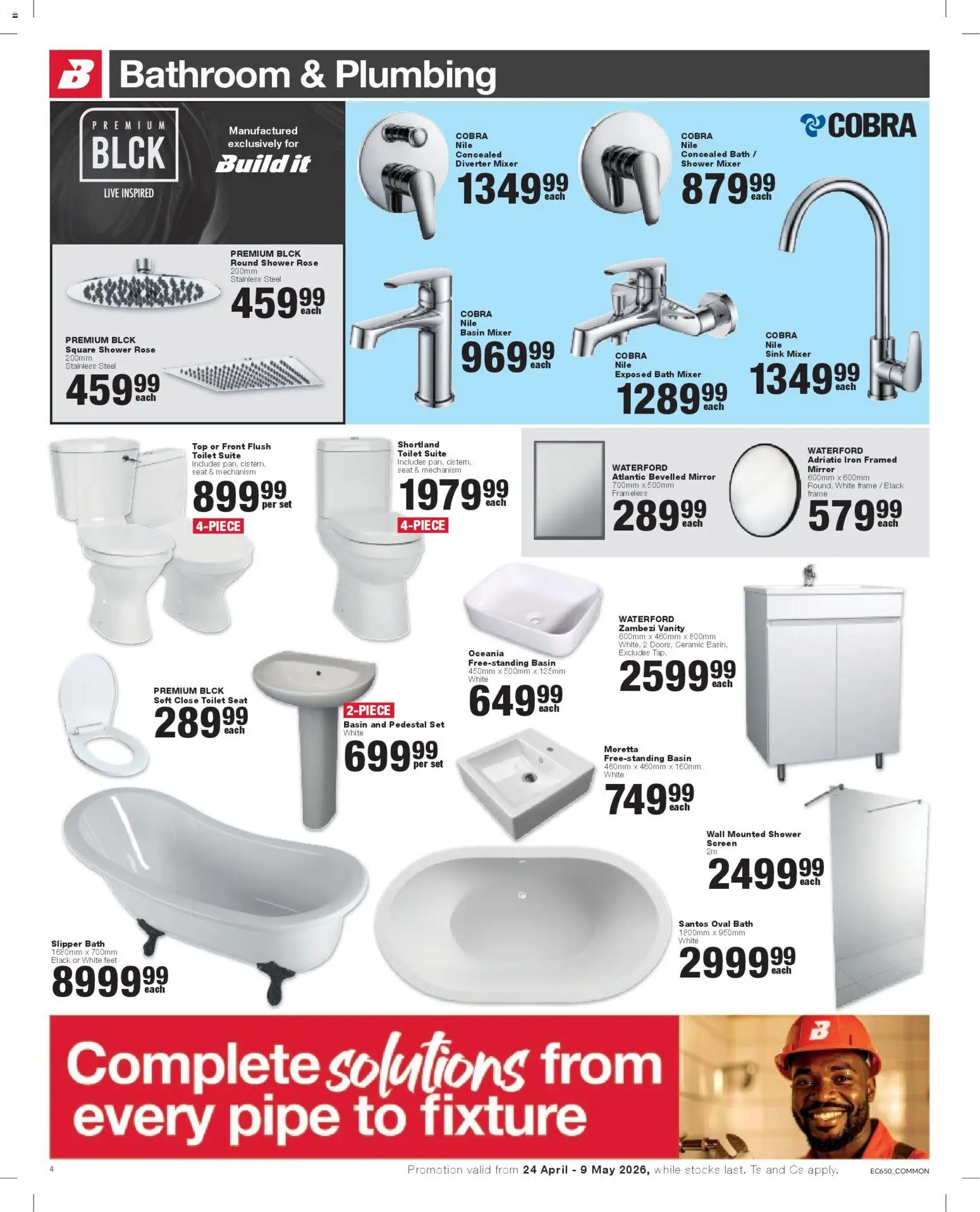 New Build It catalogue – valid from 24.04.2026 | Page: 4 | Products: Toilet, Bath, Toilet seat, Pipe