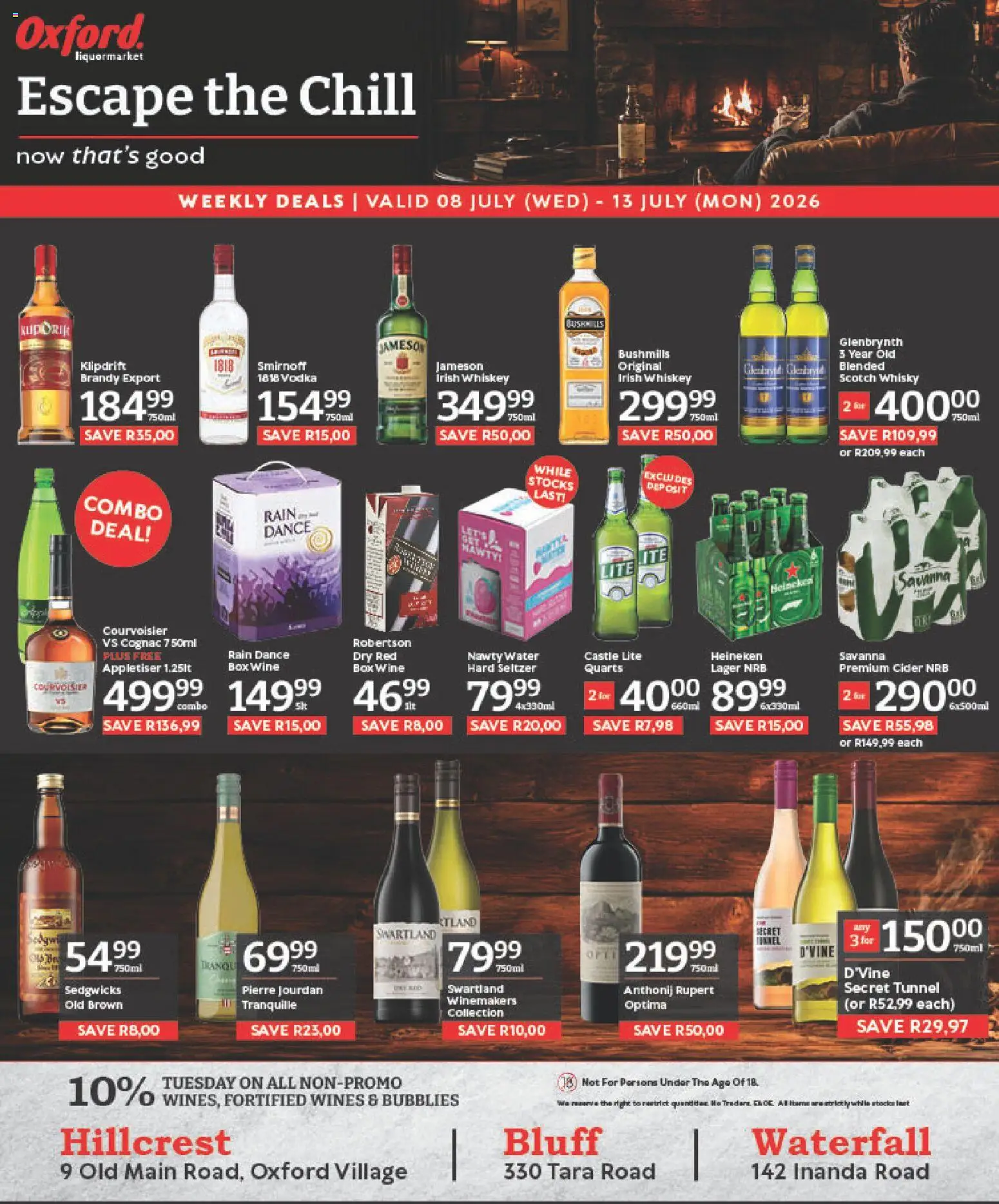 New Oxford Freshmarket catalogue – valid from 08/07/2026 | Page: 1 | Products: Brandy, Vodka, Whiskey, Ensalada de quino