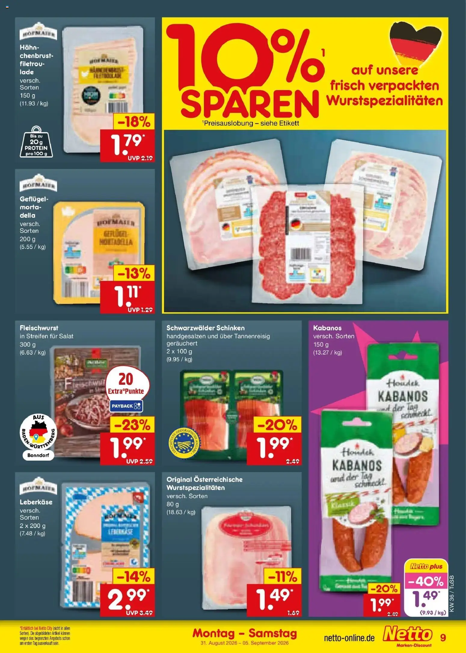 Netto Marken-Discount Prospekt Lahr-Langenwinkel (ab 31.08.2026) » Angebote | Seite: 11 | Produkte: Schinken, Salat, Leberkase