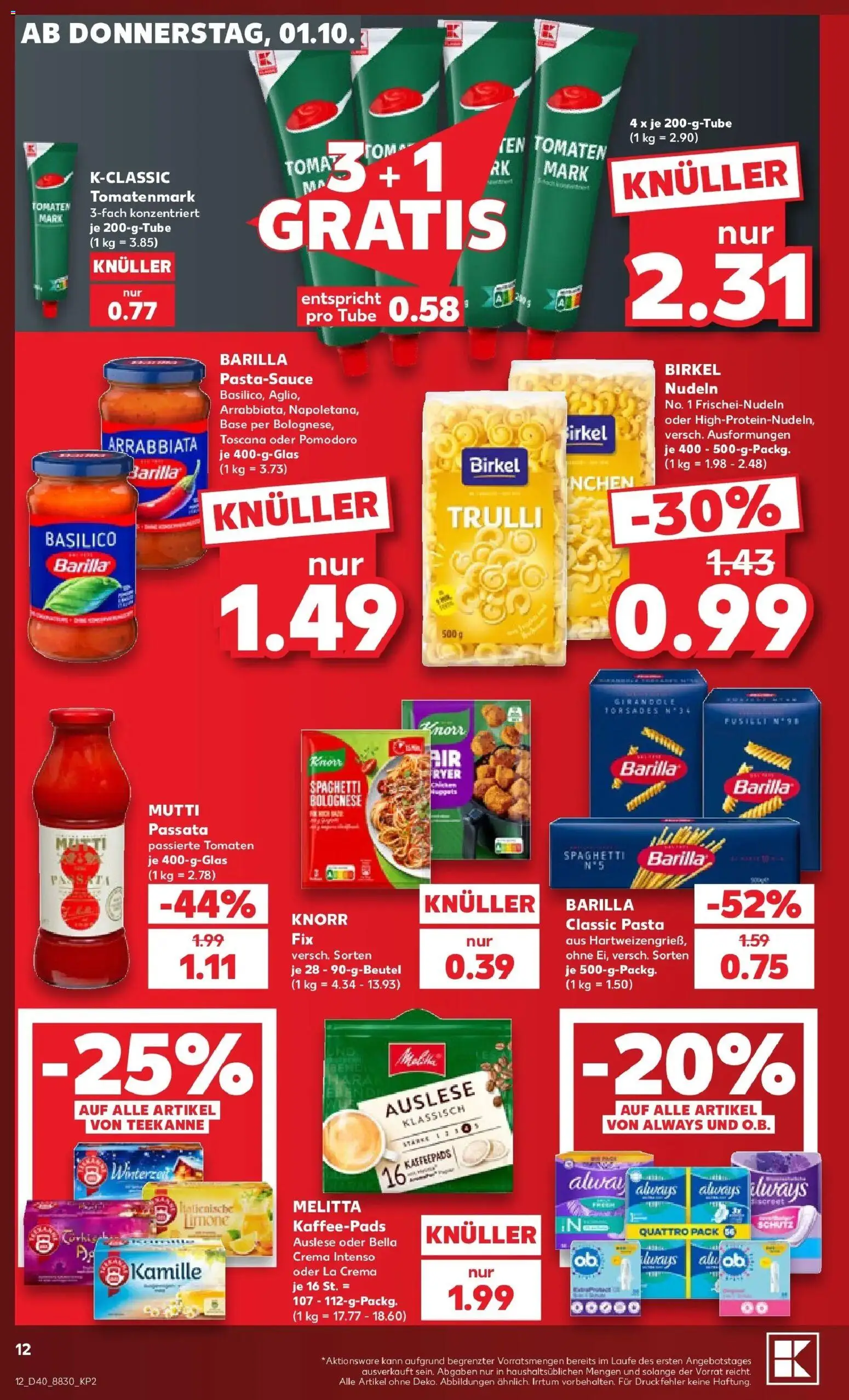 Prospekt Kaufland ab 28.09.2026 » Angebote Online zum Blättern | Seite: 22 | Produkte: Kaffeepads, Barilla, Spaghetti, Nudeln