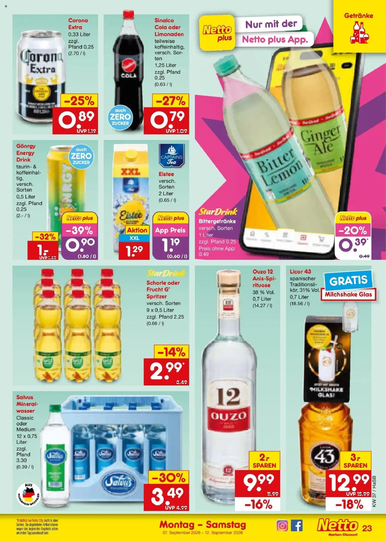 Netto Marken-Discount Prospekt Unna – gültig ab 07.09.2026 | Seite: 33 | Produkte: Sinalco, Energy, Wasser, Zucker