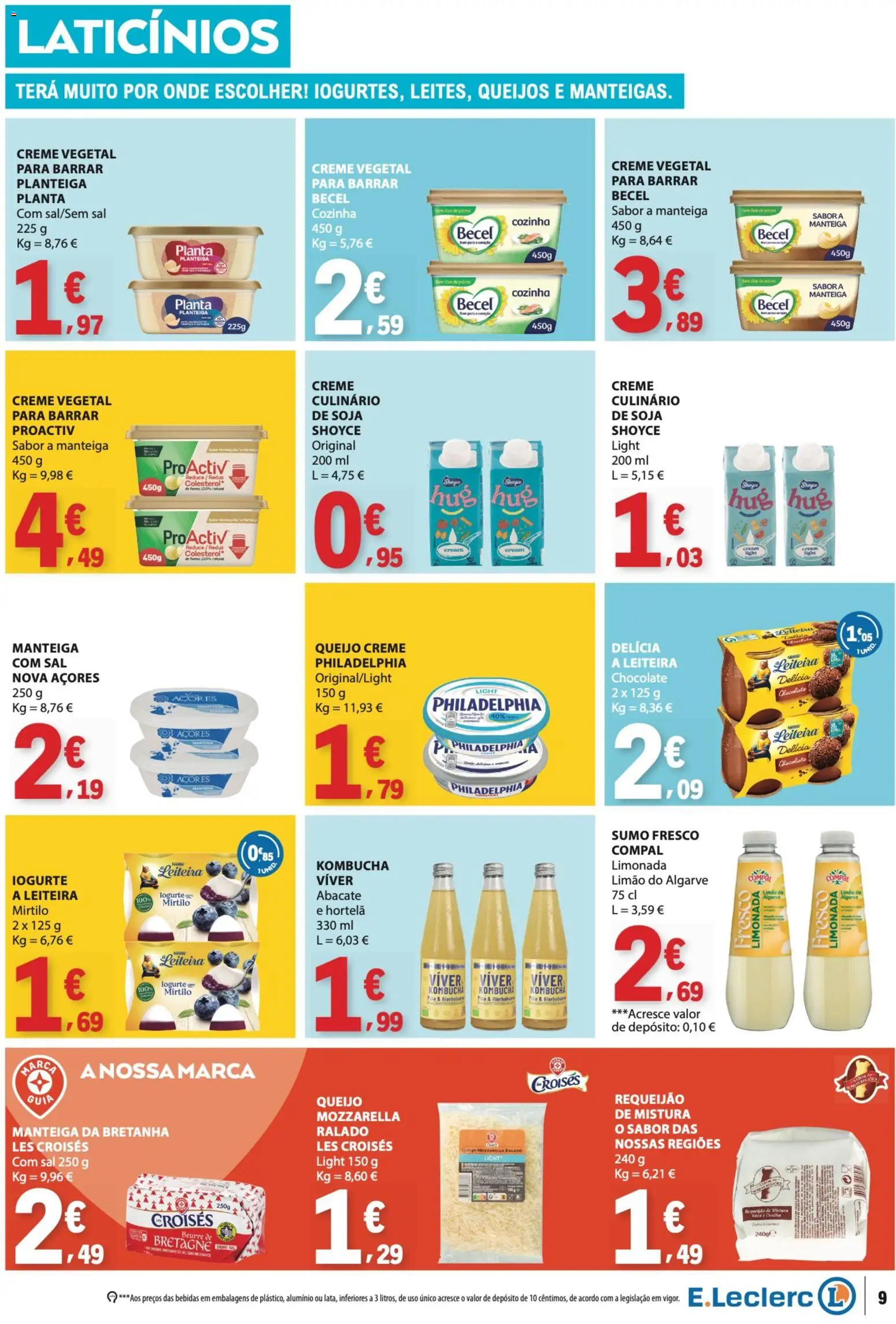 E.Leclerc folheto │ válido de 08/10/2026 | Página: 9 | Produtos: Kombucha, Queijo, Iogurte, Creme