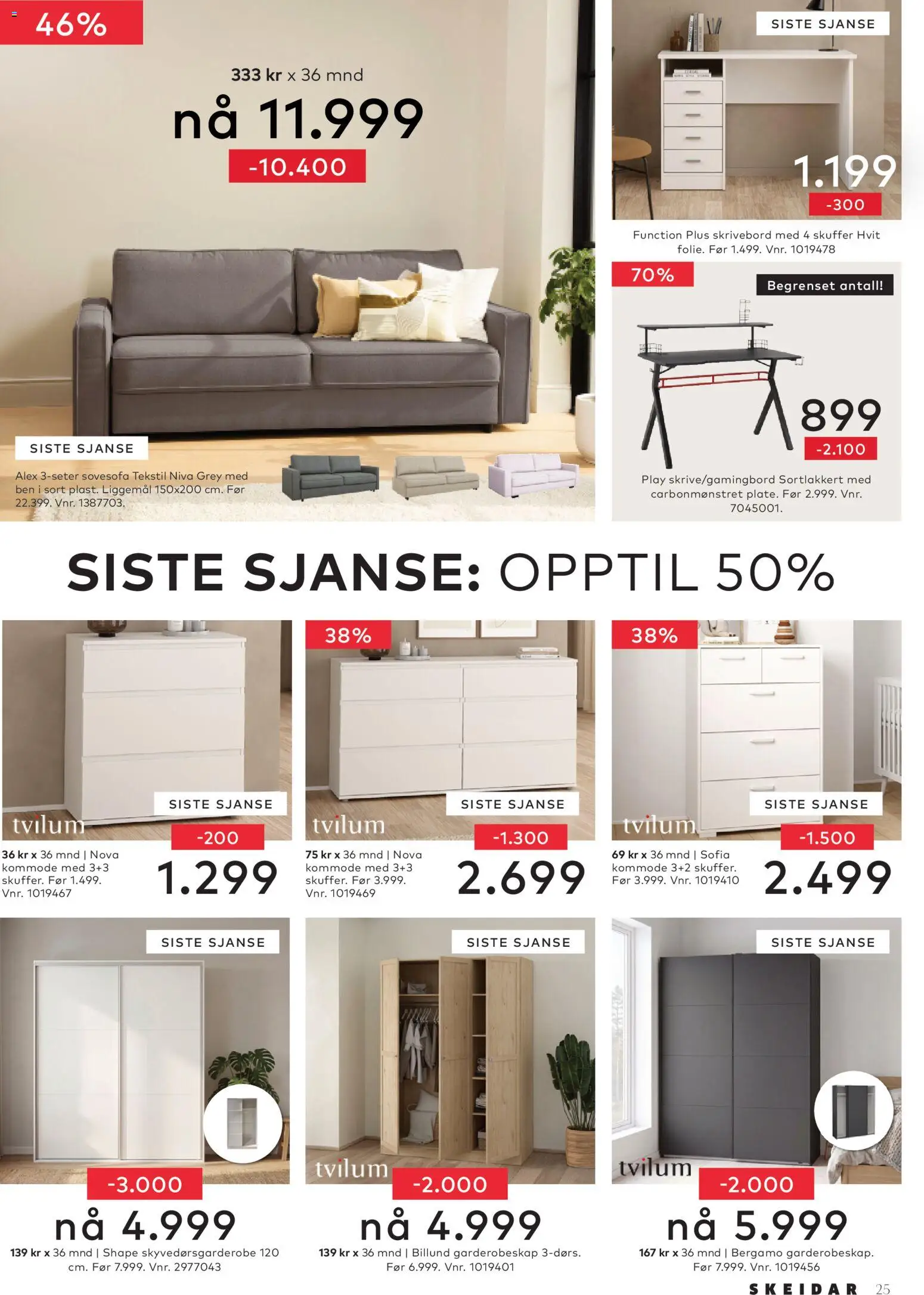 {H1} | Side: 25 | Produkter: Sovesofa, Garderobeskap, Kommode, Skrivebord
